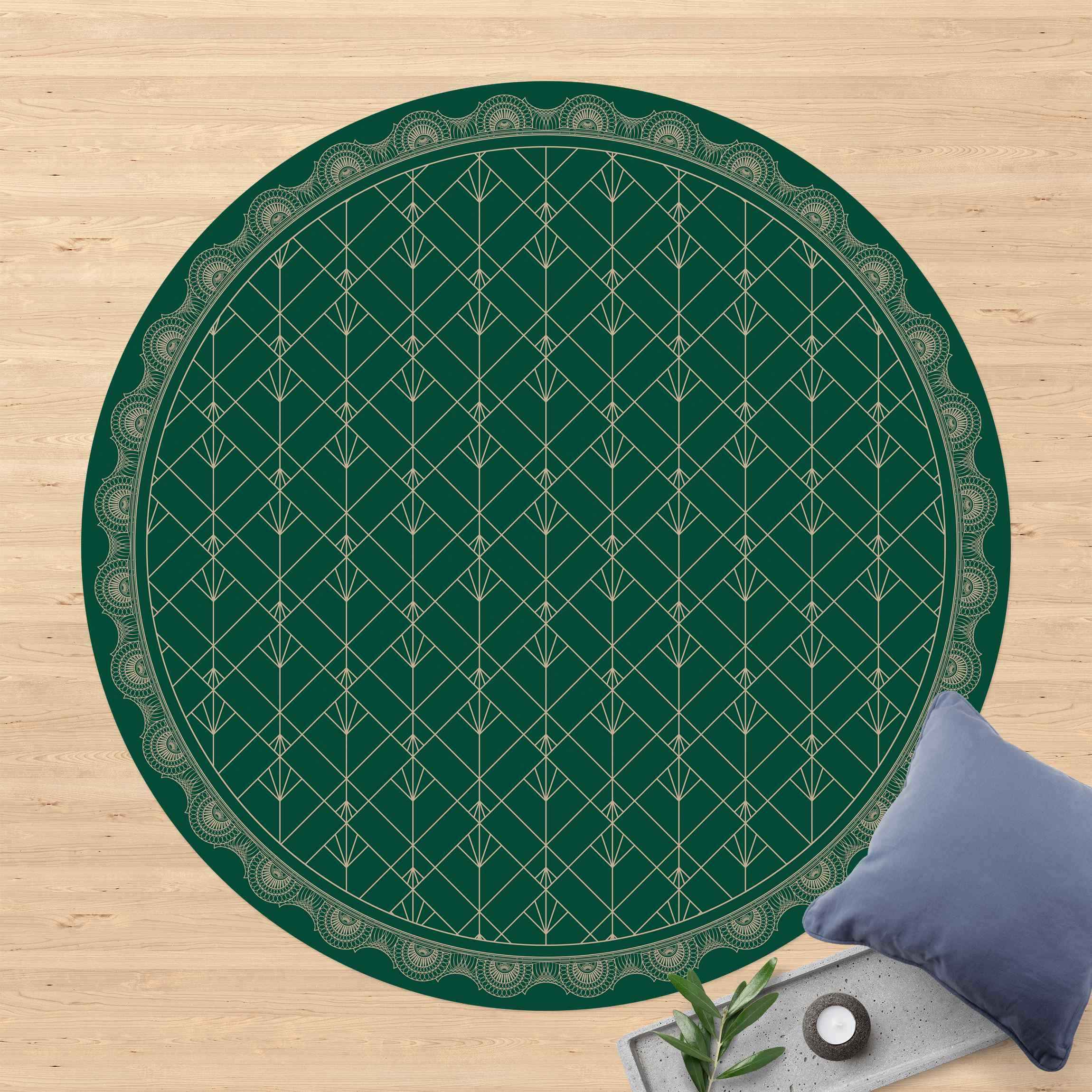Runder Vinyl-Teppich Art Deco Palme mit Bordüre