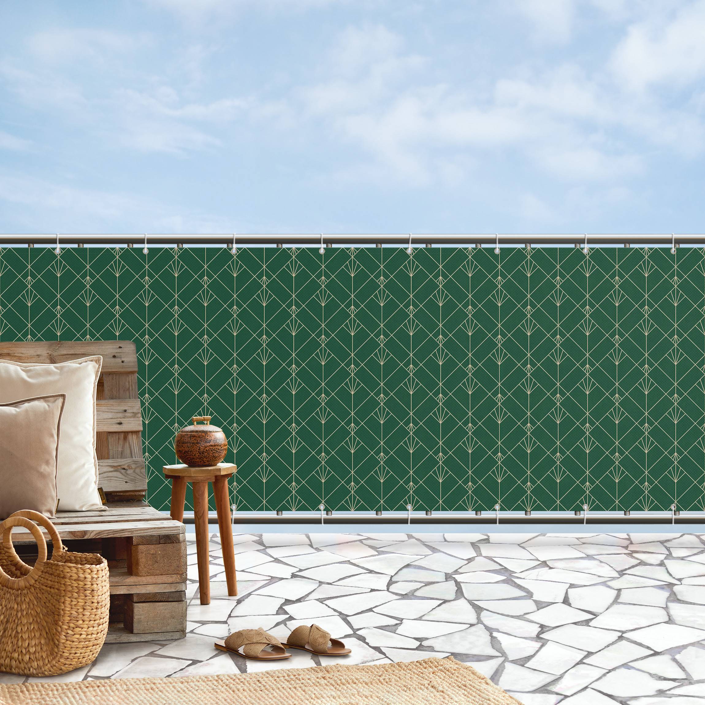 Balkon Sichtschutz Art Deco Palme mit Bordüre