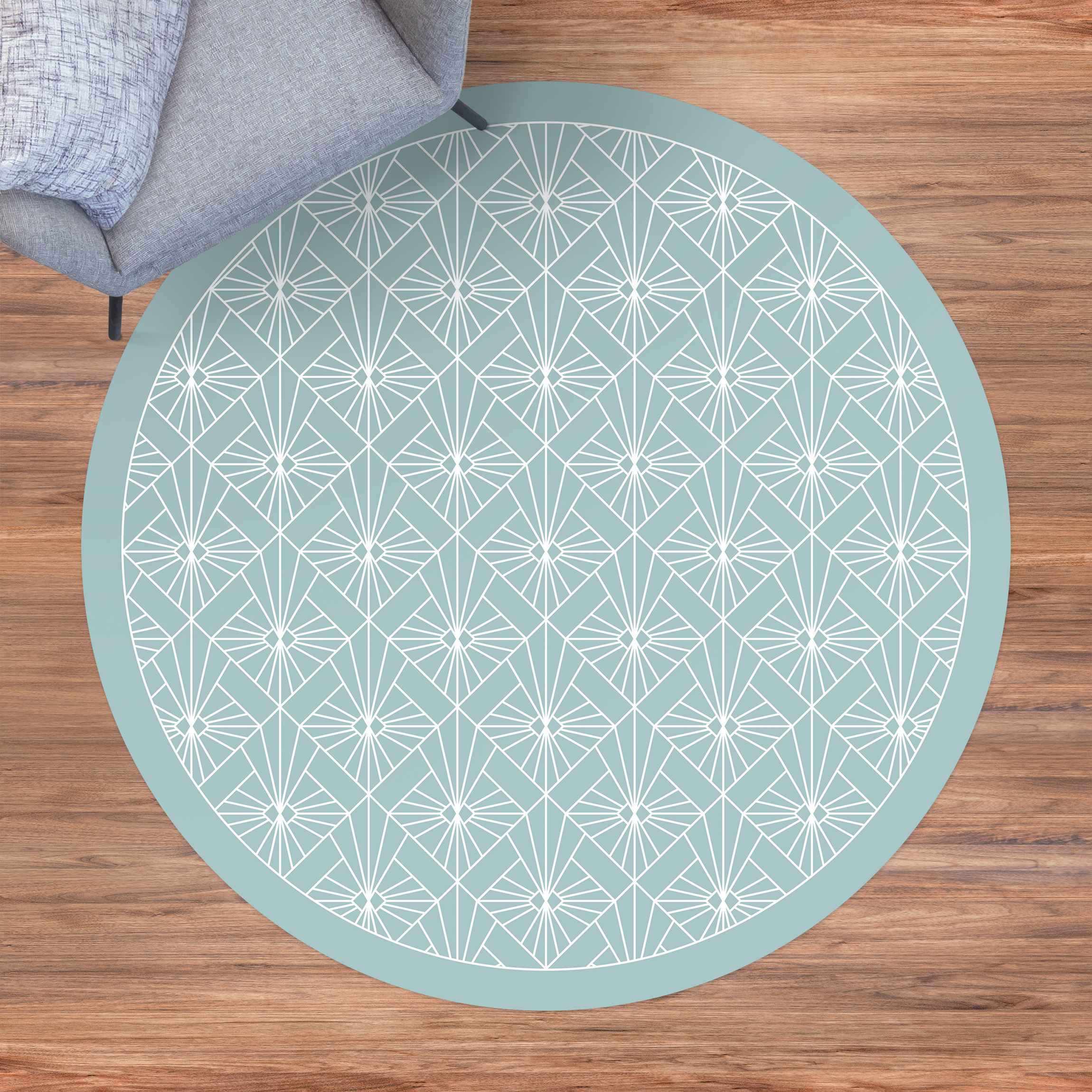 Runder Vinyl-Teppich Art Deco Strahlen Muster mit Rahmen