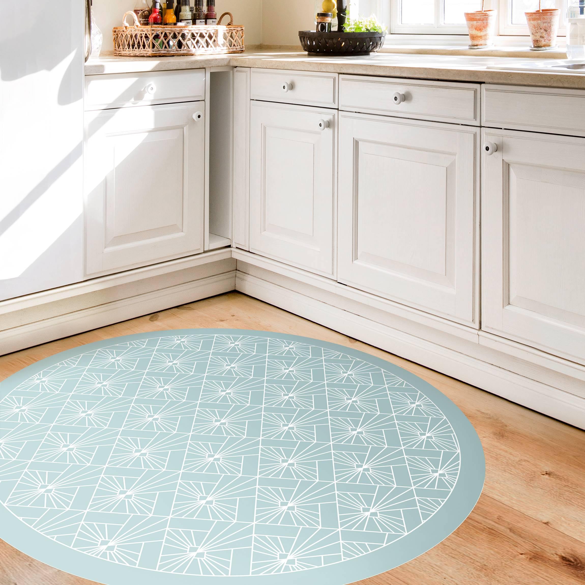 Runder Vinyl-Teppich Art Deco Strahlen Muster mit Rahmen