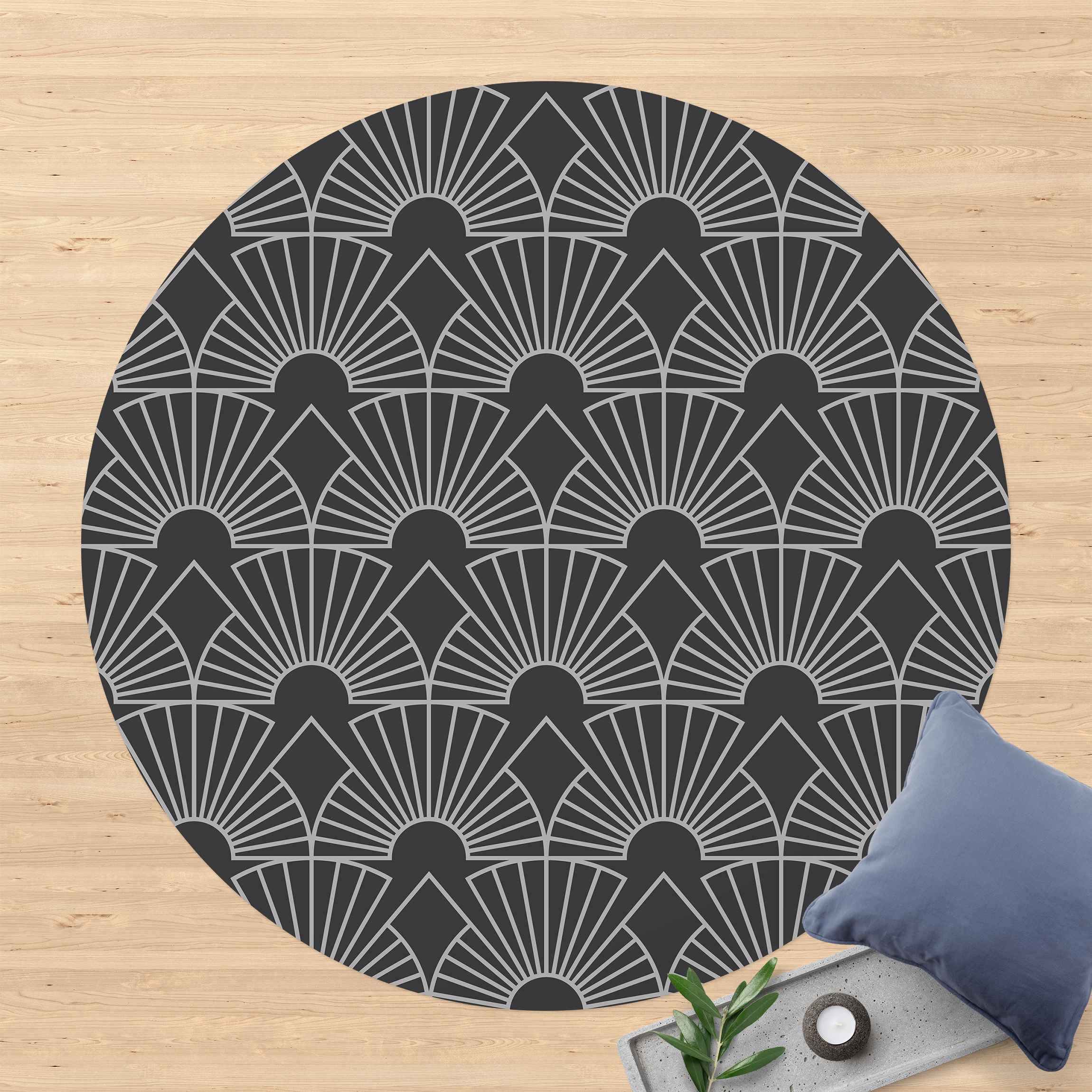 Runder Vinyl-Teppich Art Deco Strahlende Bögen Linienmuster