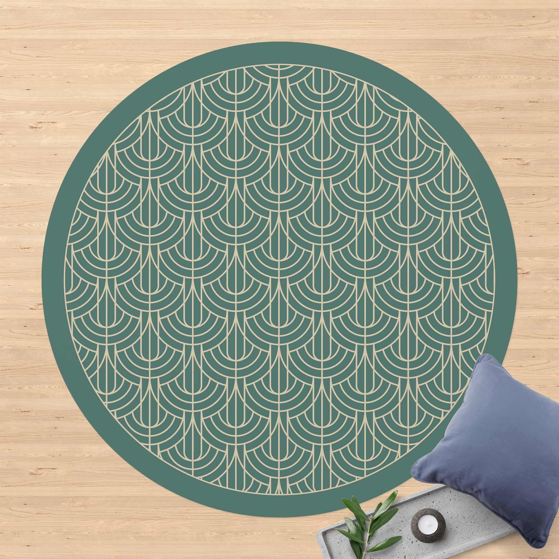 Runder Vinyl-Teppich Art Deco Vorhang Muster mit Rahmen