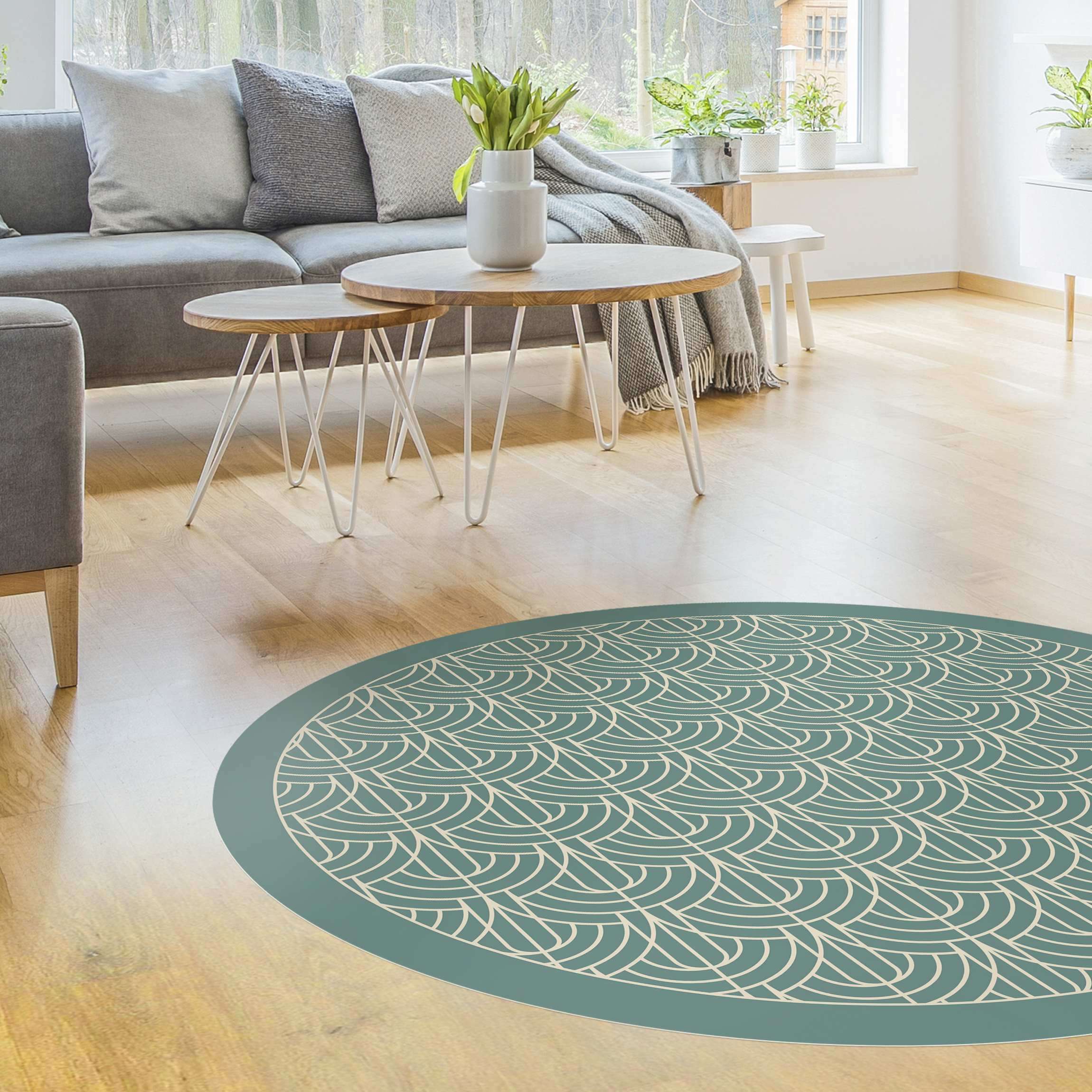 Runder Vinyl-Teppich Art Deco Vorhang Muster mit Rahmen