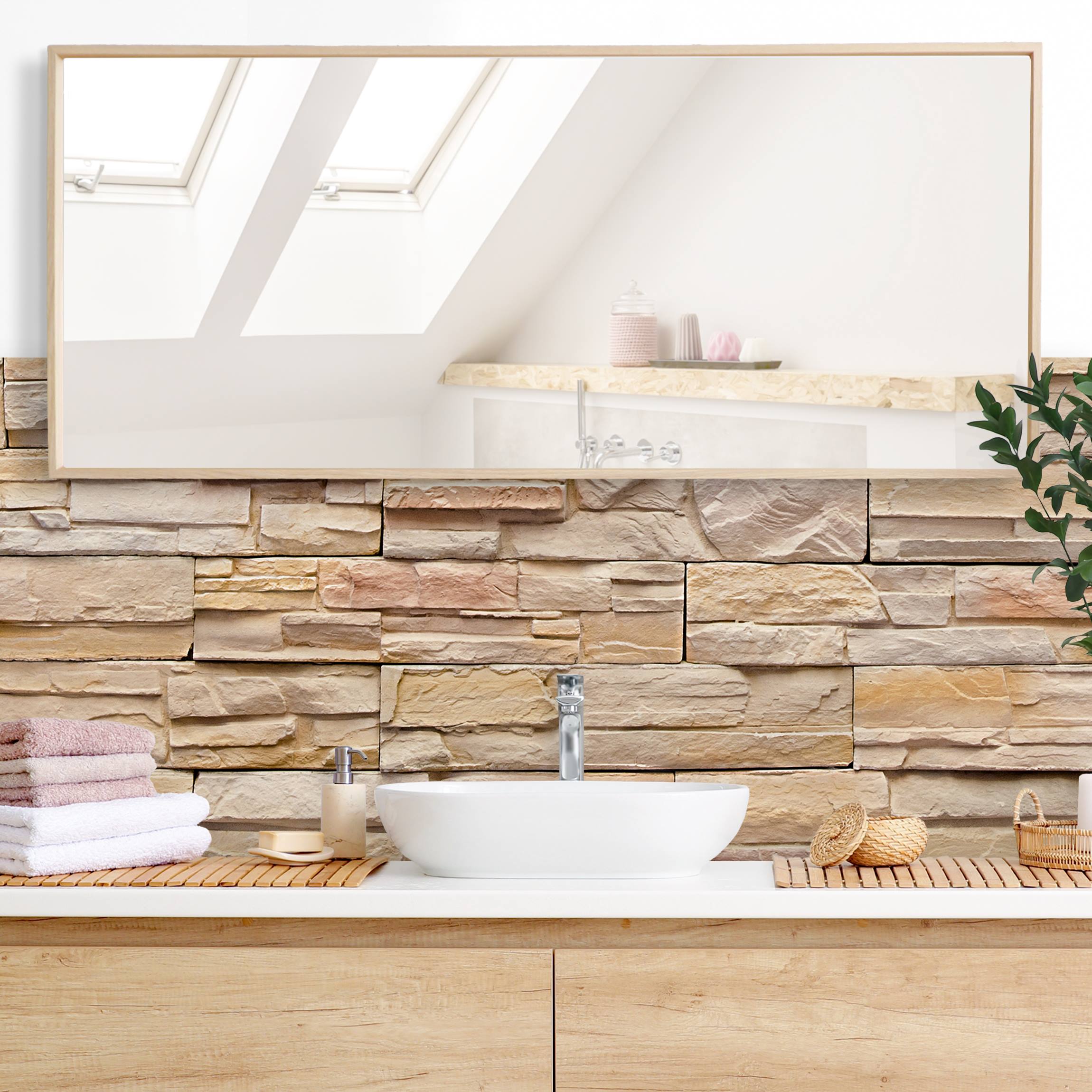 Wandverkleidung Bad Asian Stonewall - Große helle Steinmauer aus wohnlichen Steinen