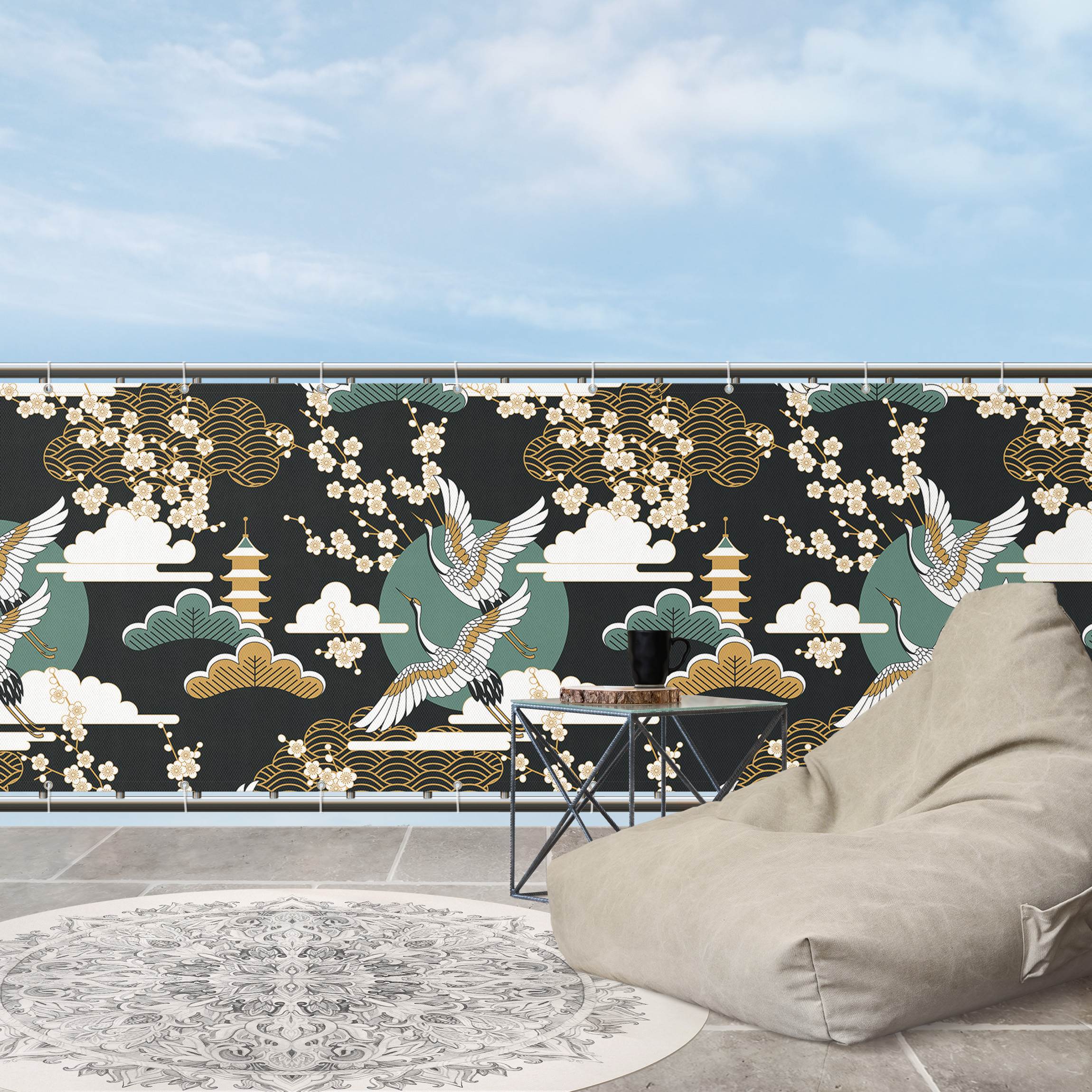 Balkon Sichtschutz Asiatisches Muster mit Kranichen