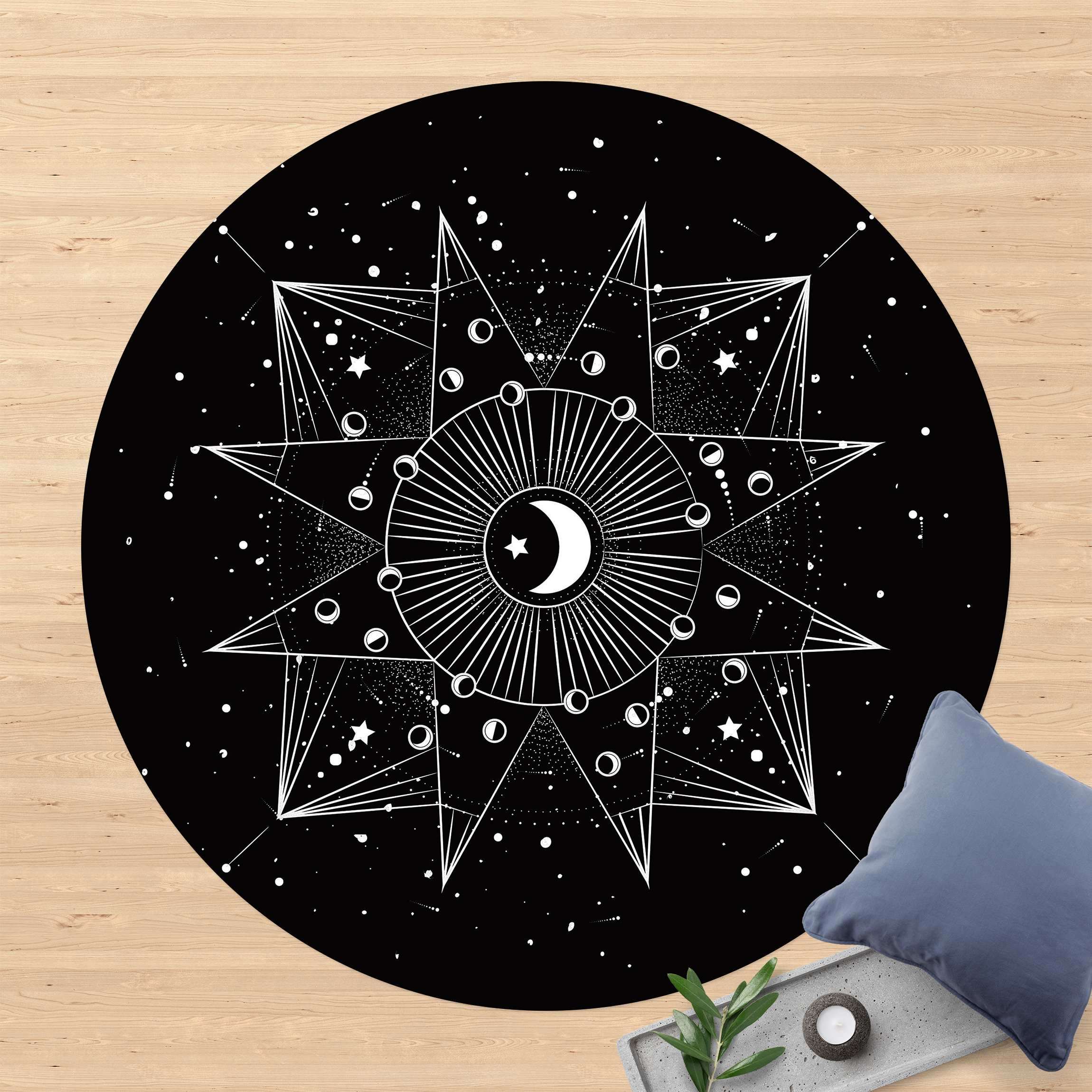 Runder Vinyl-Teppich Astrologie Mond Magie Schwarz