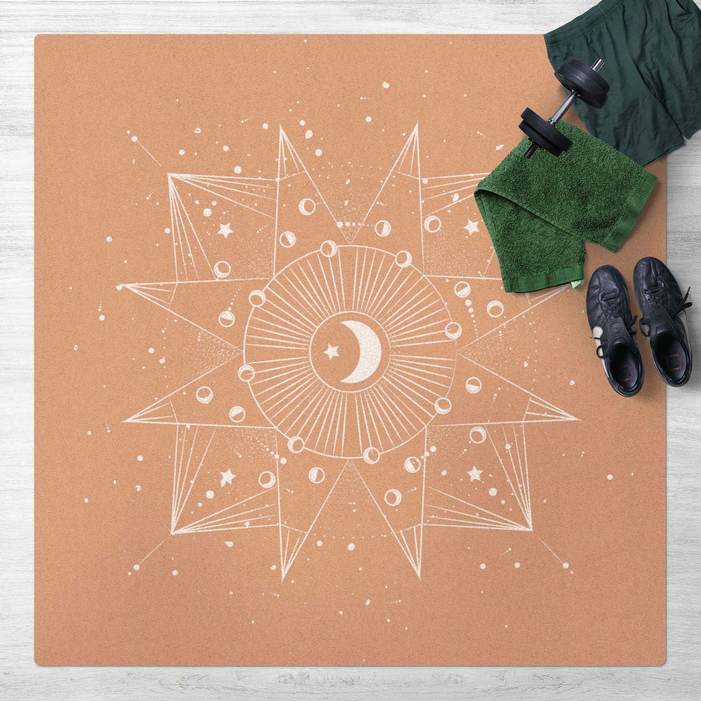 Kork-Teppich Astrologie Mond Magie Weiß
