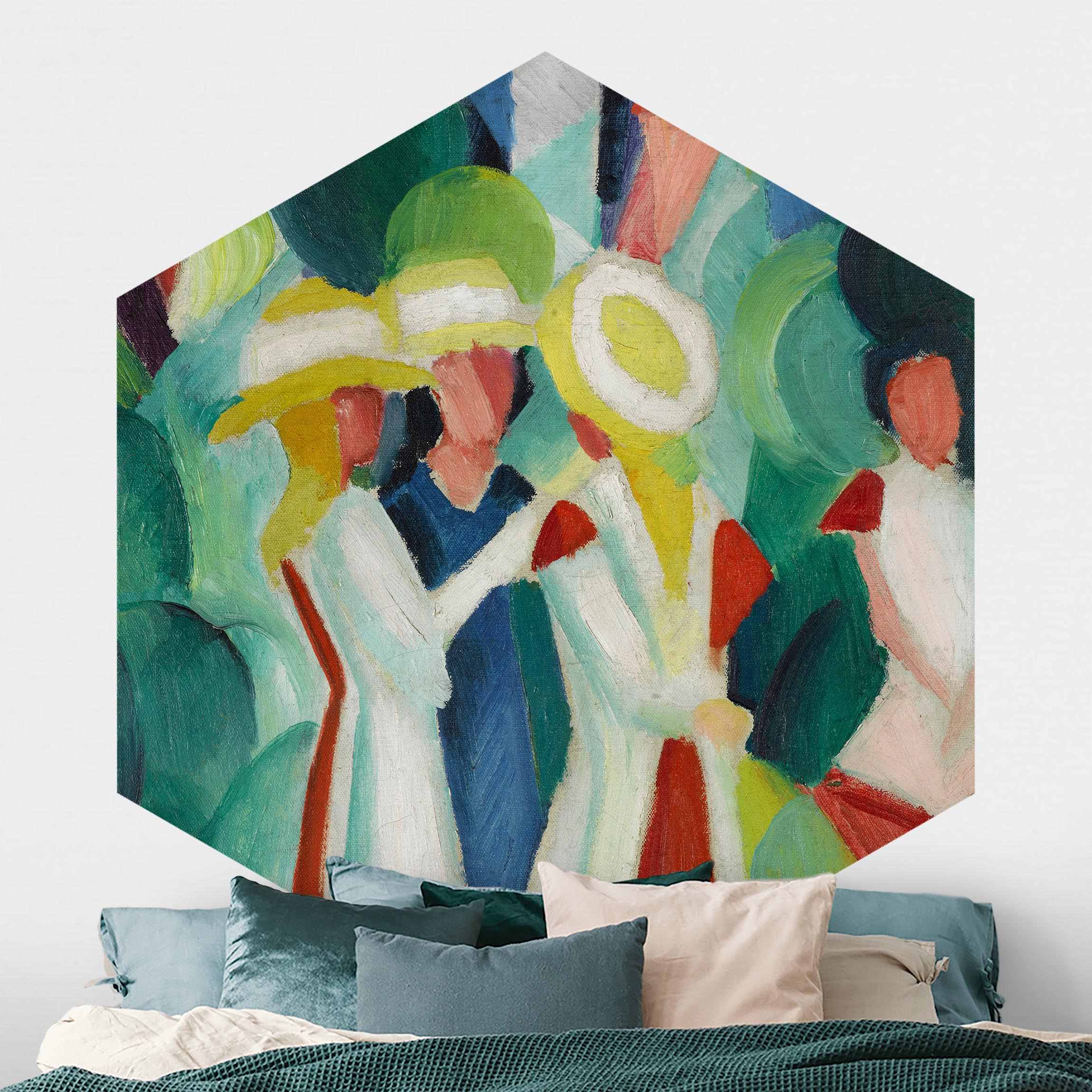 Hexagon Fototapete selbstklebend August Macke - Drei Mädchen
