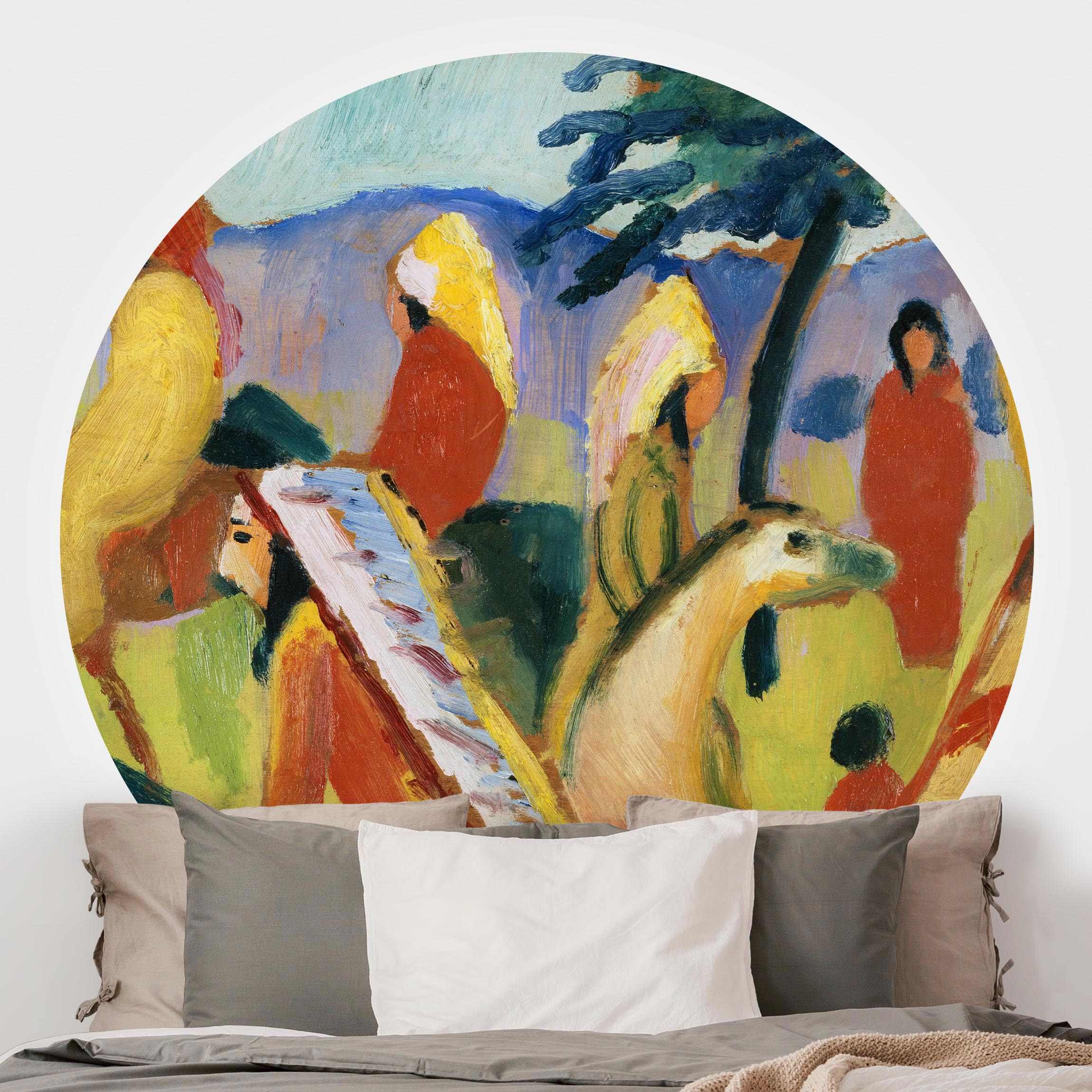 Runde Fototapete August Macke - Reitende Indianer beim Zelt
