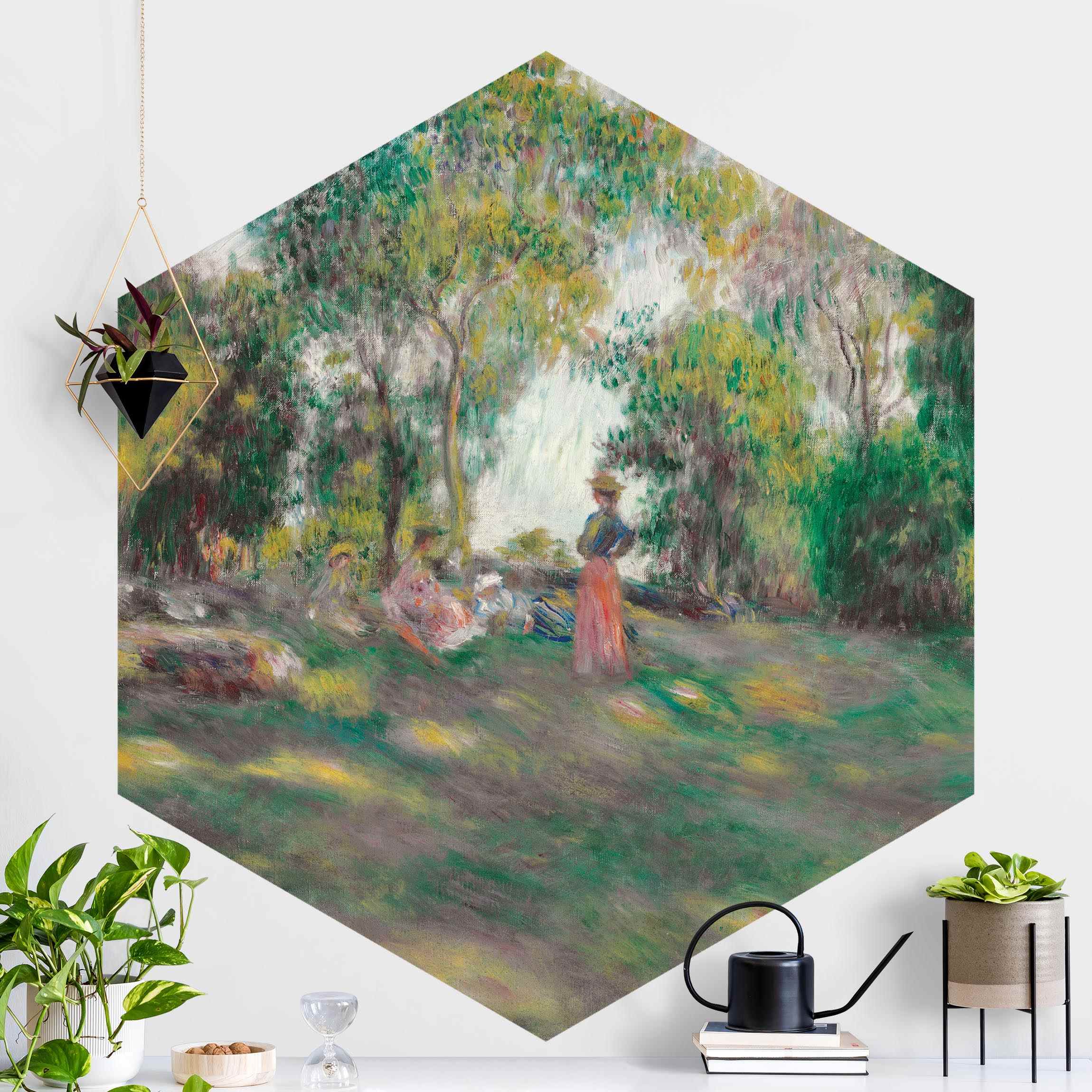 Hexagon Fototapete Auguste Renoir - Landschaft mit Figuren