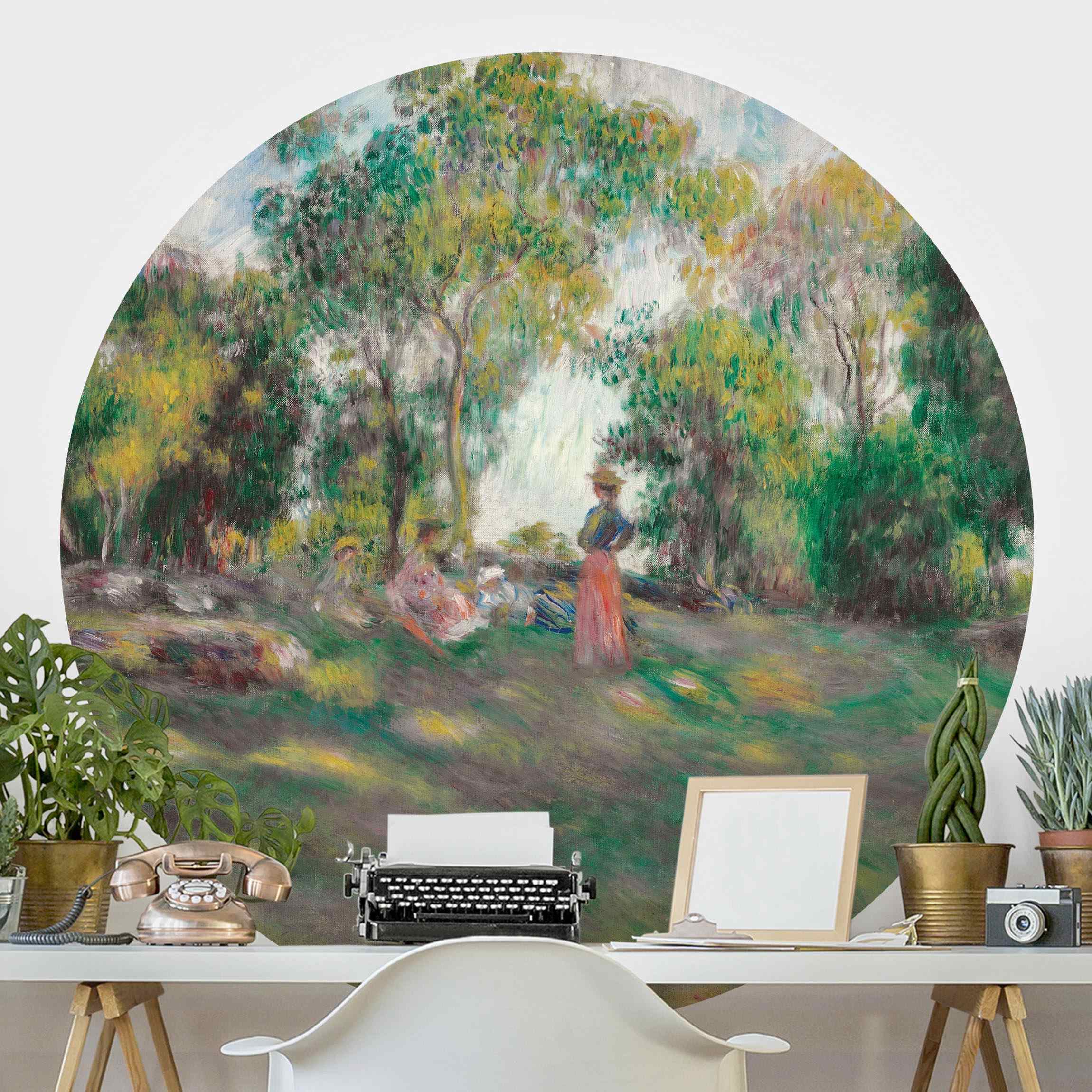 Runde Fototapete Auguste Renoir - Landschaft mit Figuren