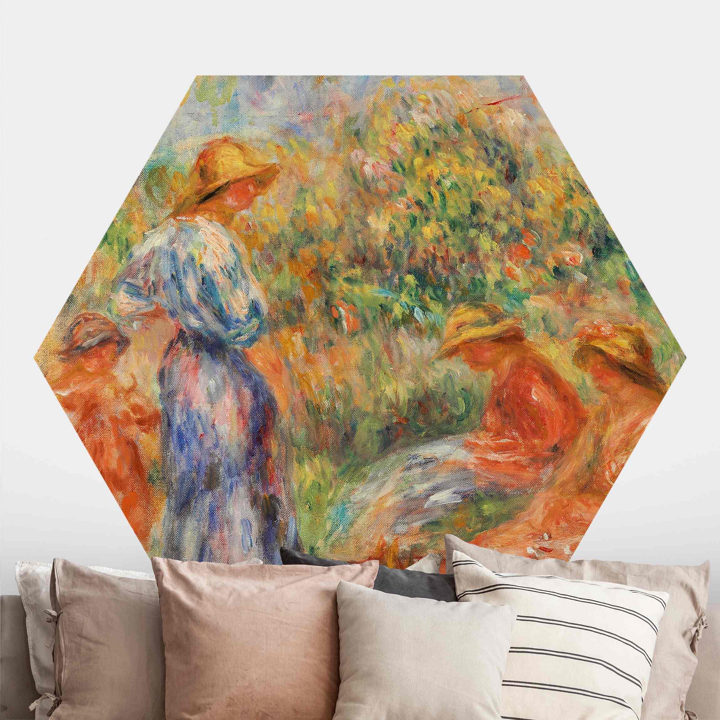 Hexagon Fototapete selbstklebend Auguste Renoir - Landschaft mit Frauen und Kind