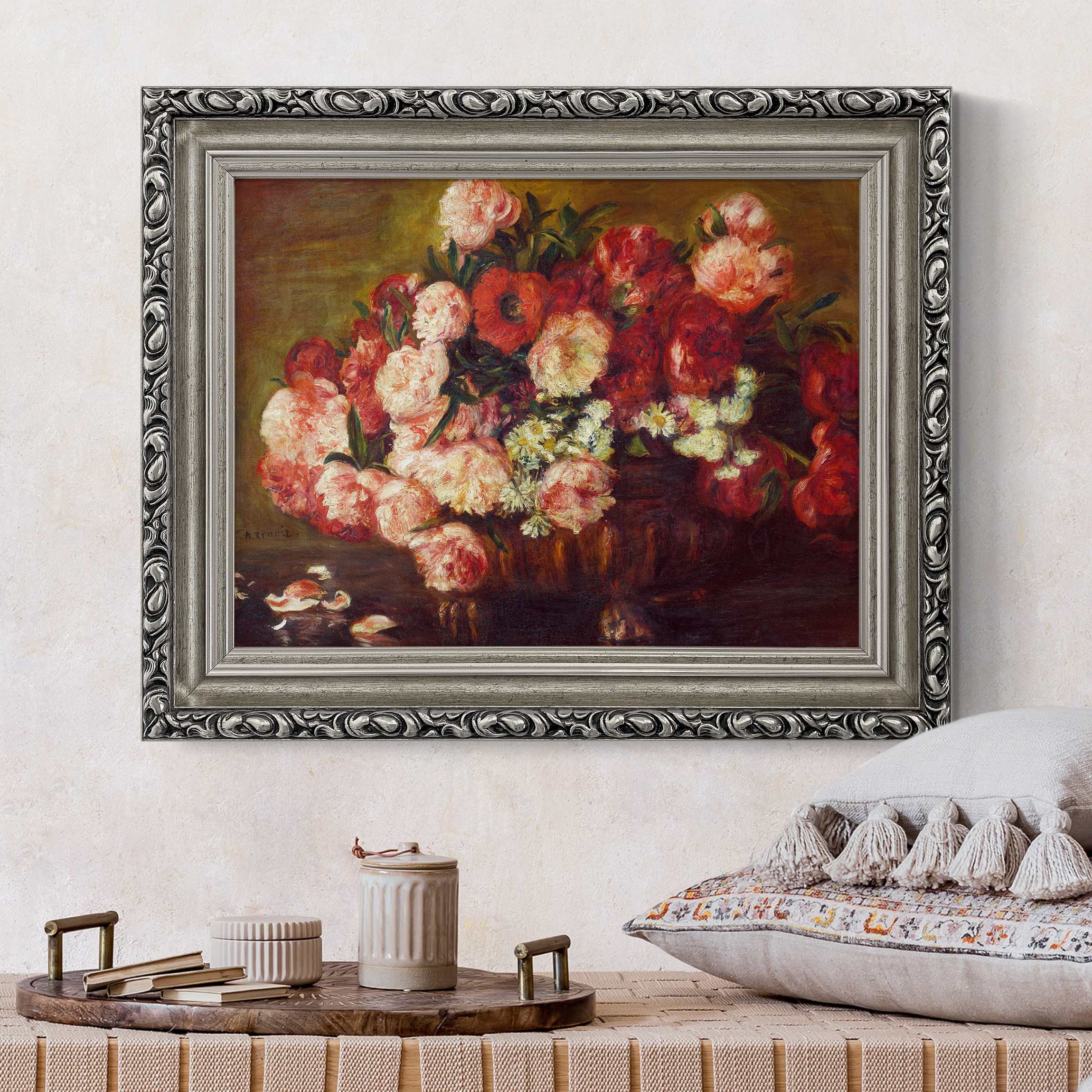Leinwandbild mit Barockrahmen Auguste Renoir - Stillleben mit Pfingstrosen