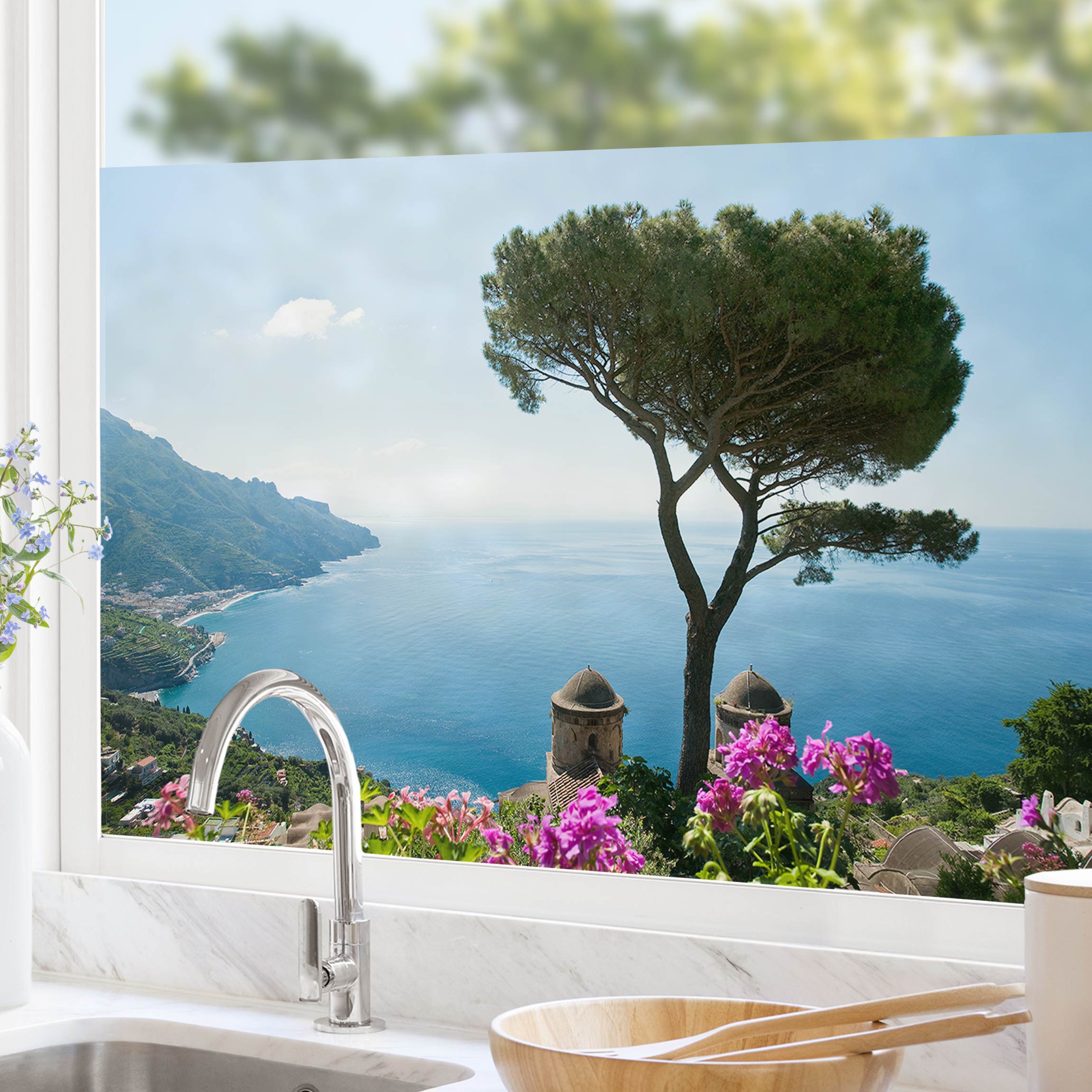 Fensterfolie Ausblick vom Garten aufs Meer