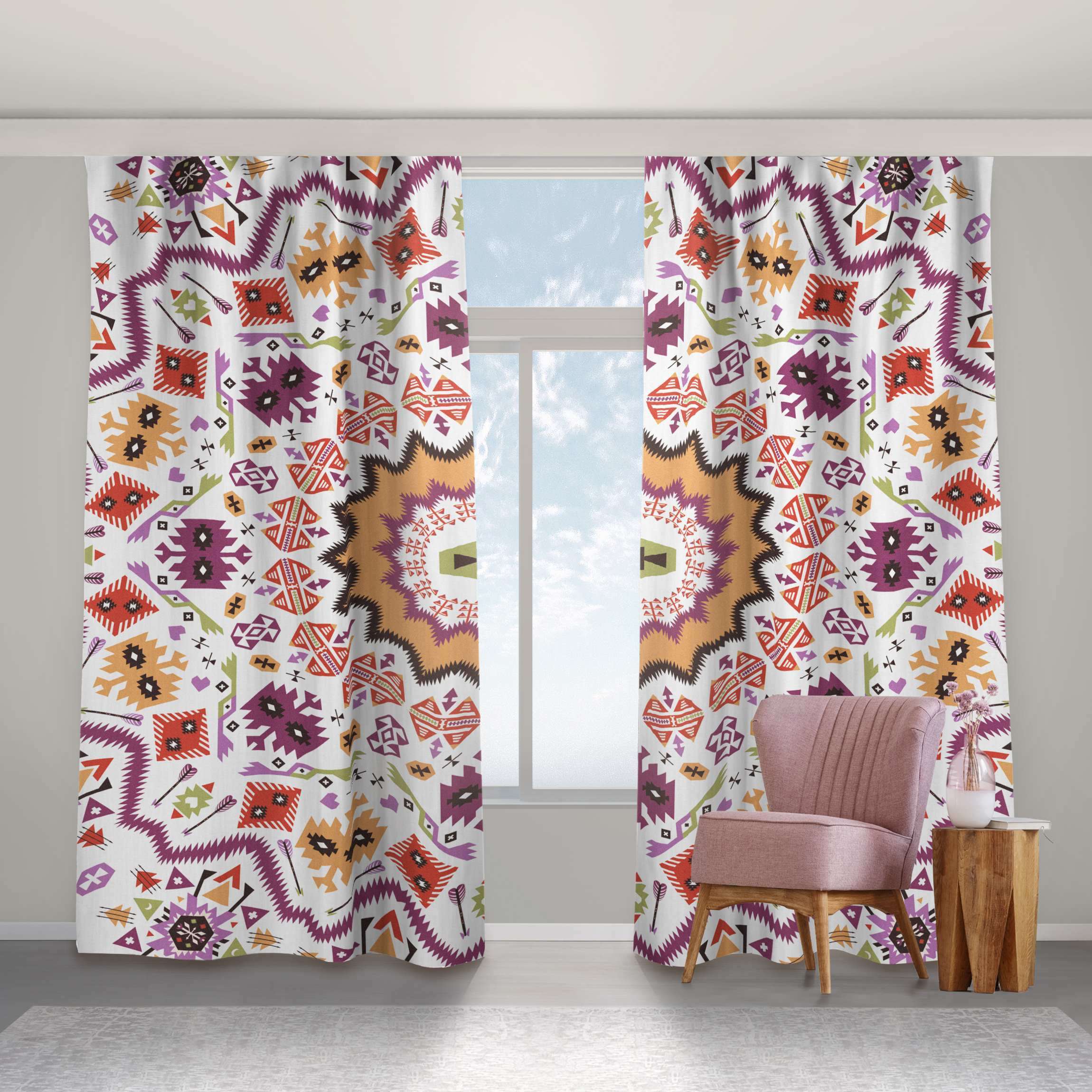 Vorhang Azteken Boho Mandala mit Pink