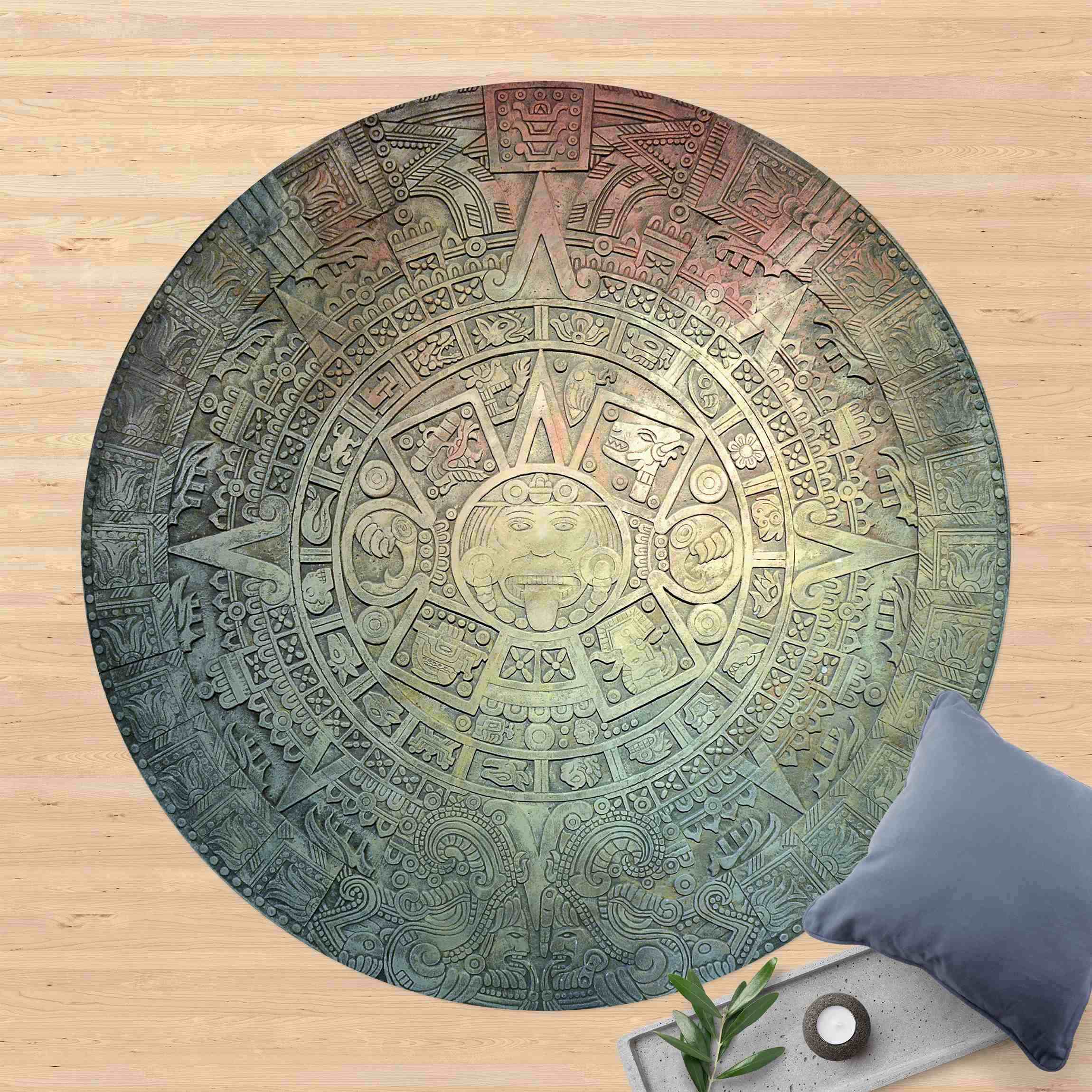 Runder Vinyl-Teppich Azteken Ornamentik im Kreis