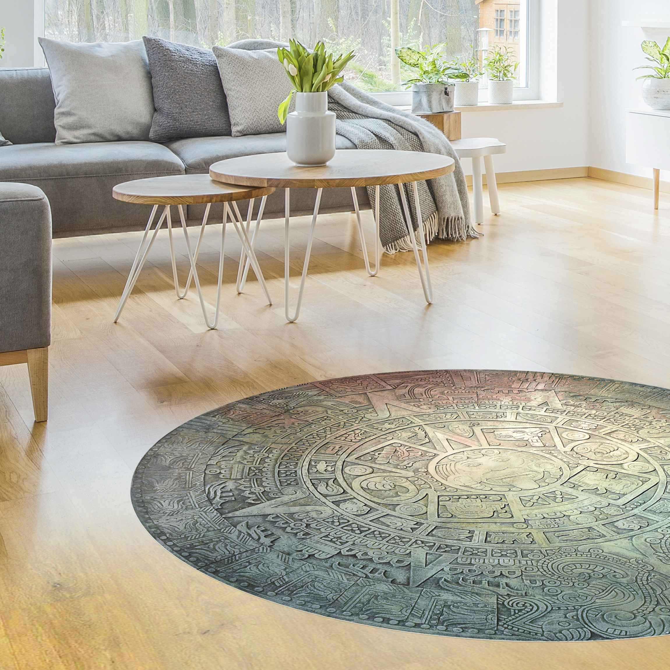 Runder Vinyl-Teppich Azteken Ornamentik im Kreis