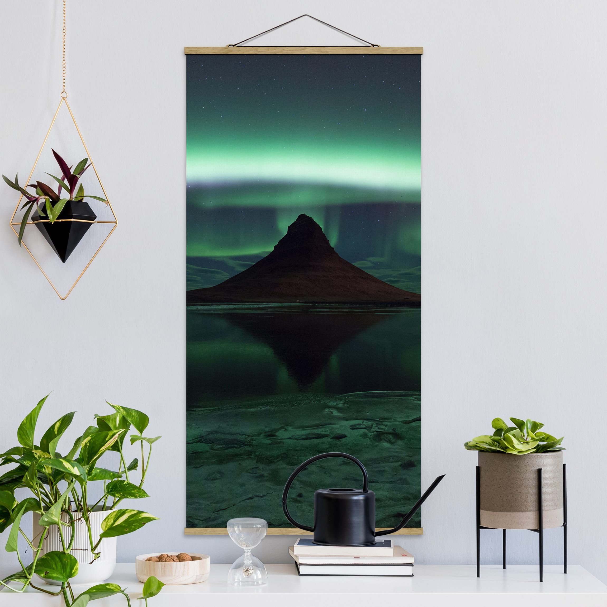 Stoffbild mit Posterleisten Polarlicht in Island