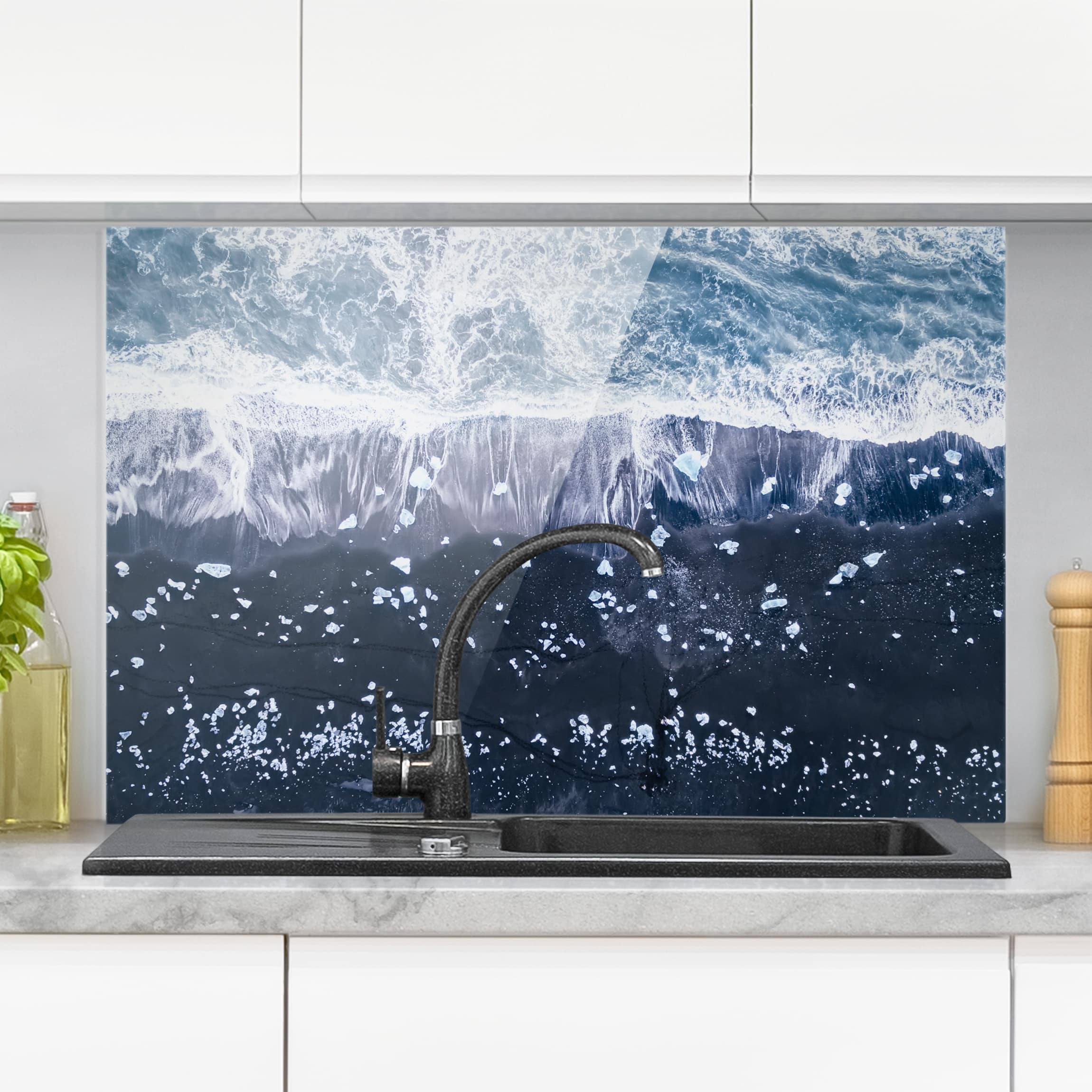 Glas Spritzschutz - Querformat 3:2 Luftbild - Jökulsárlón in Island