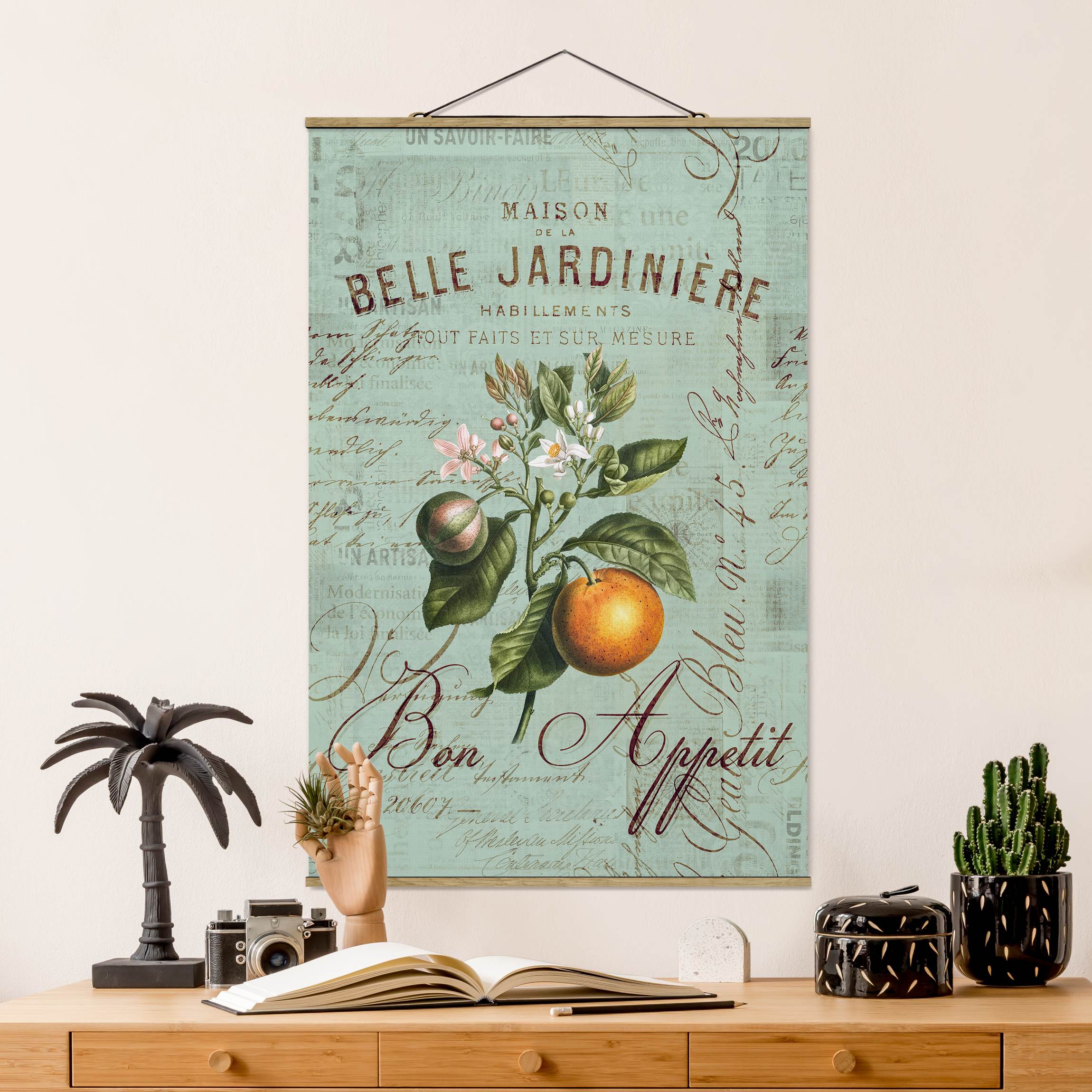 Stoffbild mit Posterleisten Shabby Chic Collage - Orange