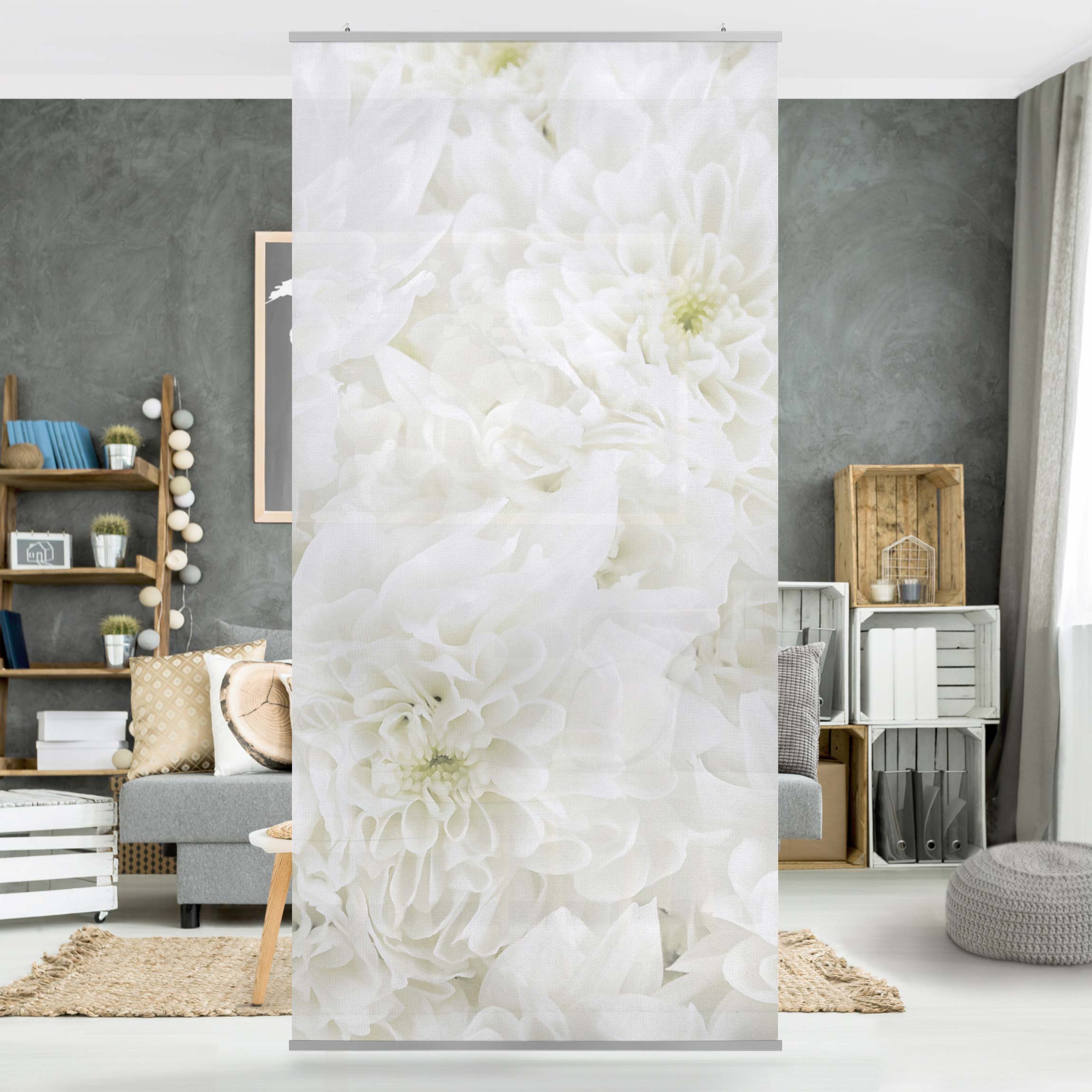 Raumteiler Dahlien Blumenmeer weiß