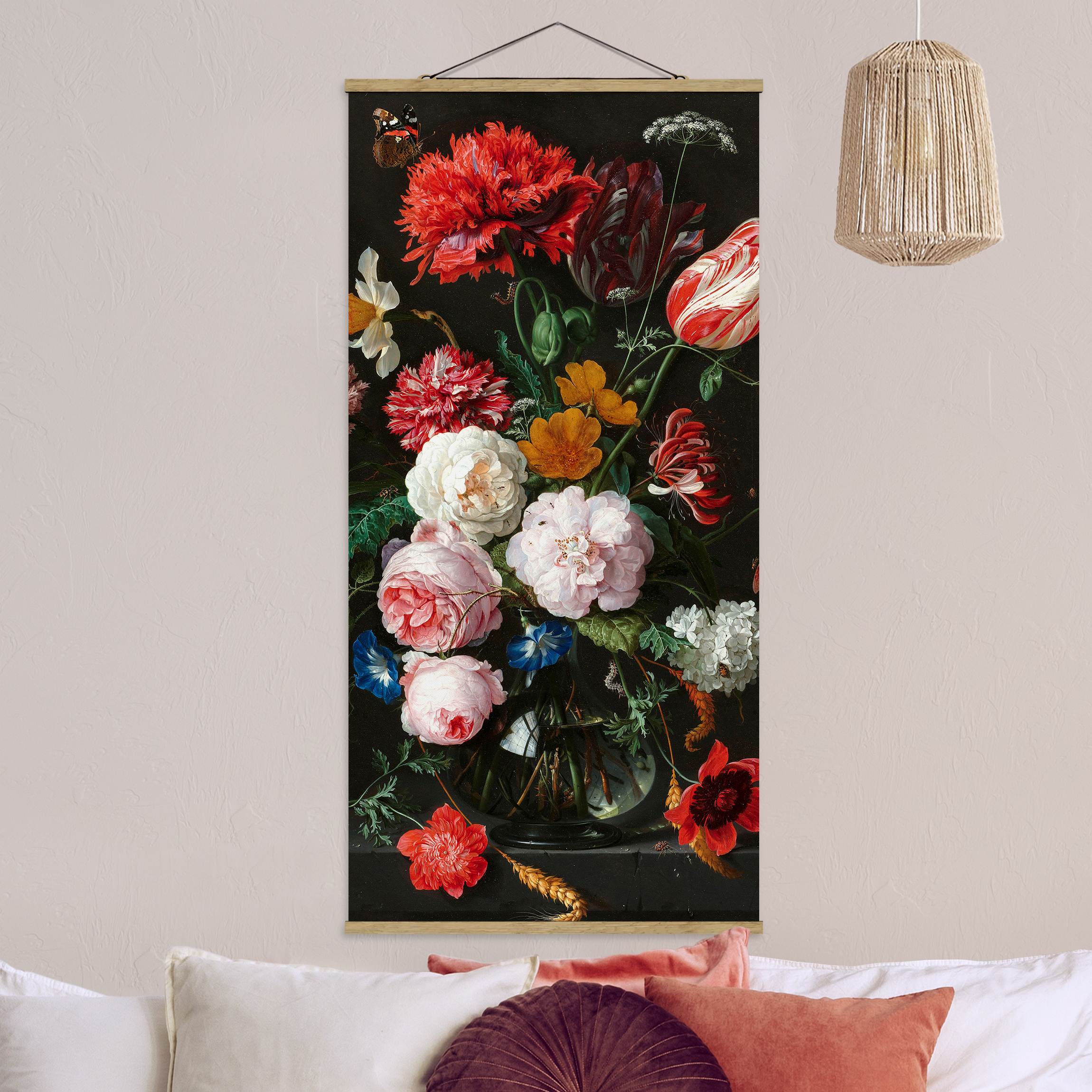 Stoffbild - Hochformat Jan Davidsz de Heem - Stillleben mit Blumen in einer Glasvase