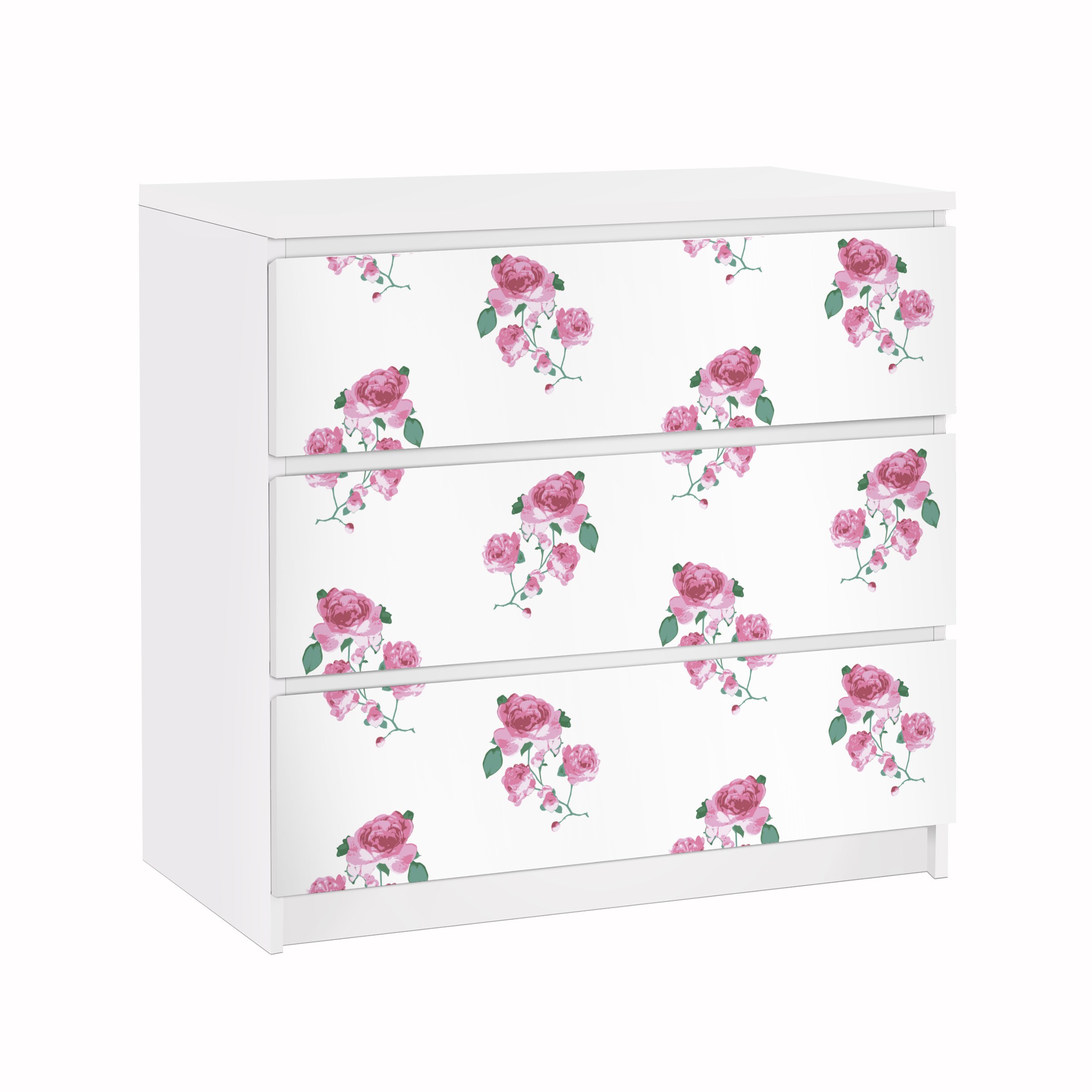 Möbelfolie für IKEA Malm Kommode 3 Schubladen Englische Teerosen