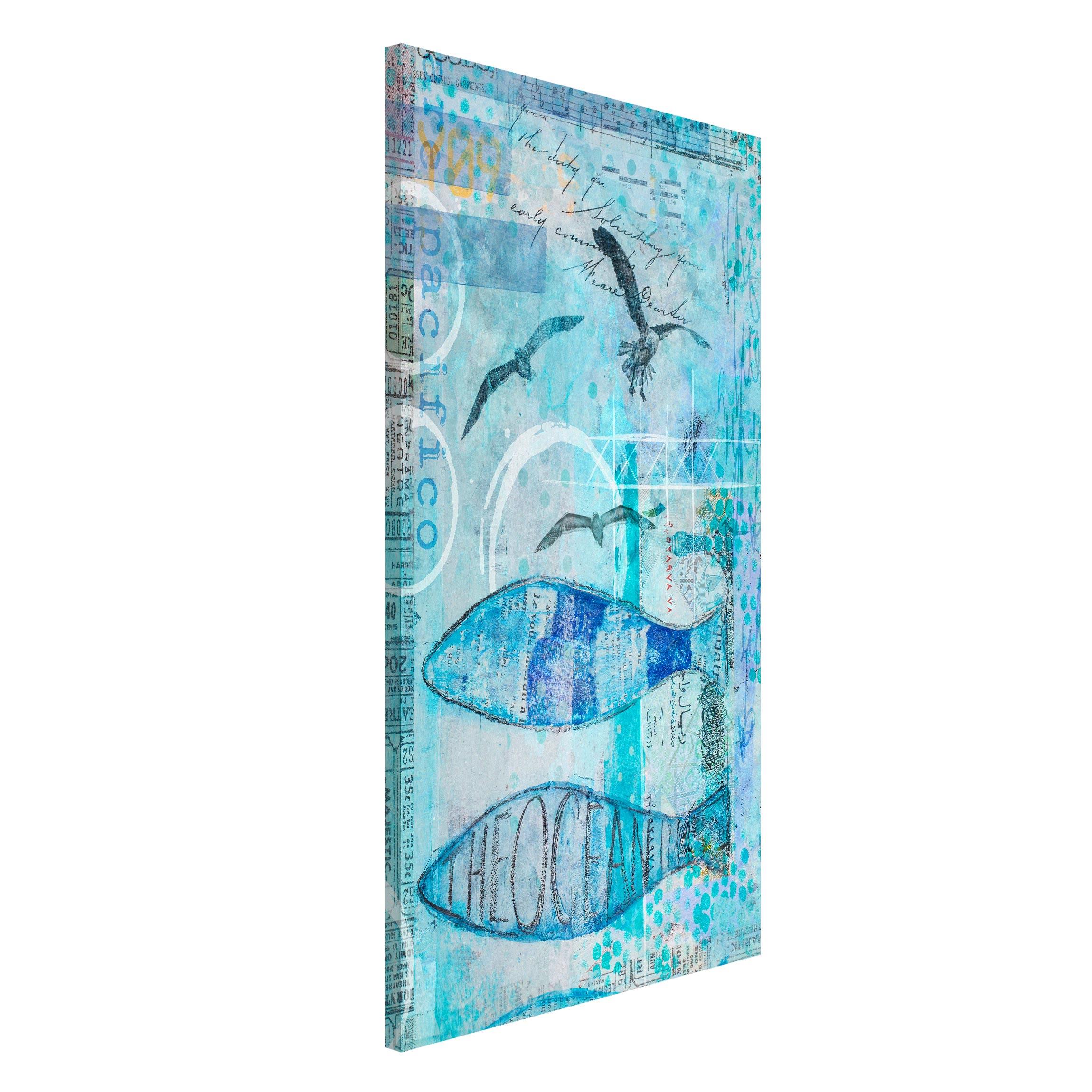 Magnettafel Bunte Collage - Blaue Fische