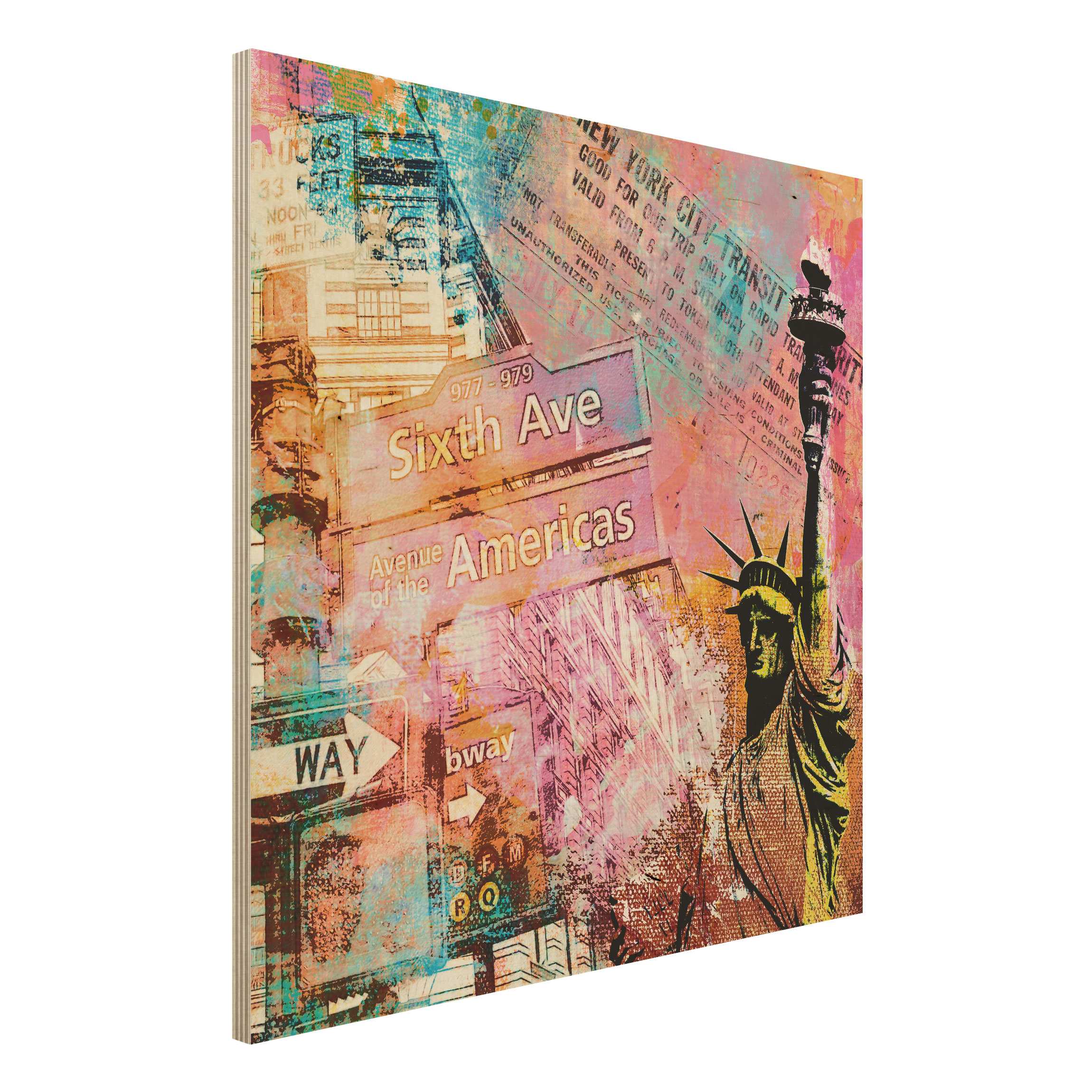 Holzbild Sixth Avenue New York Collage
