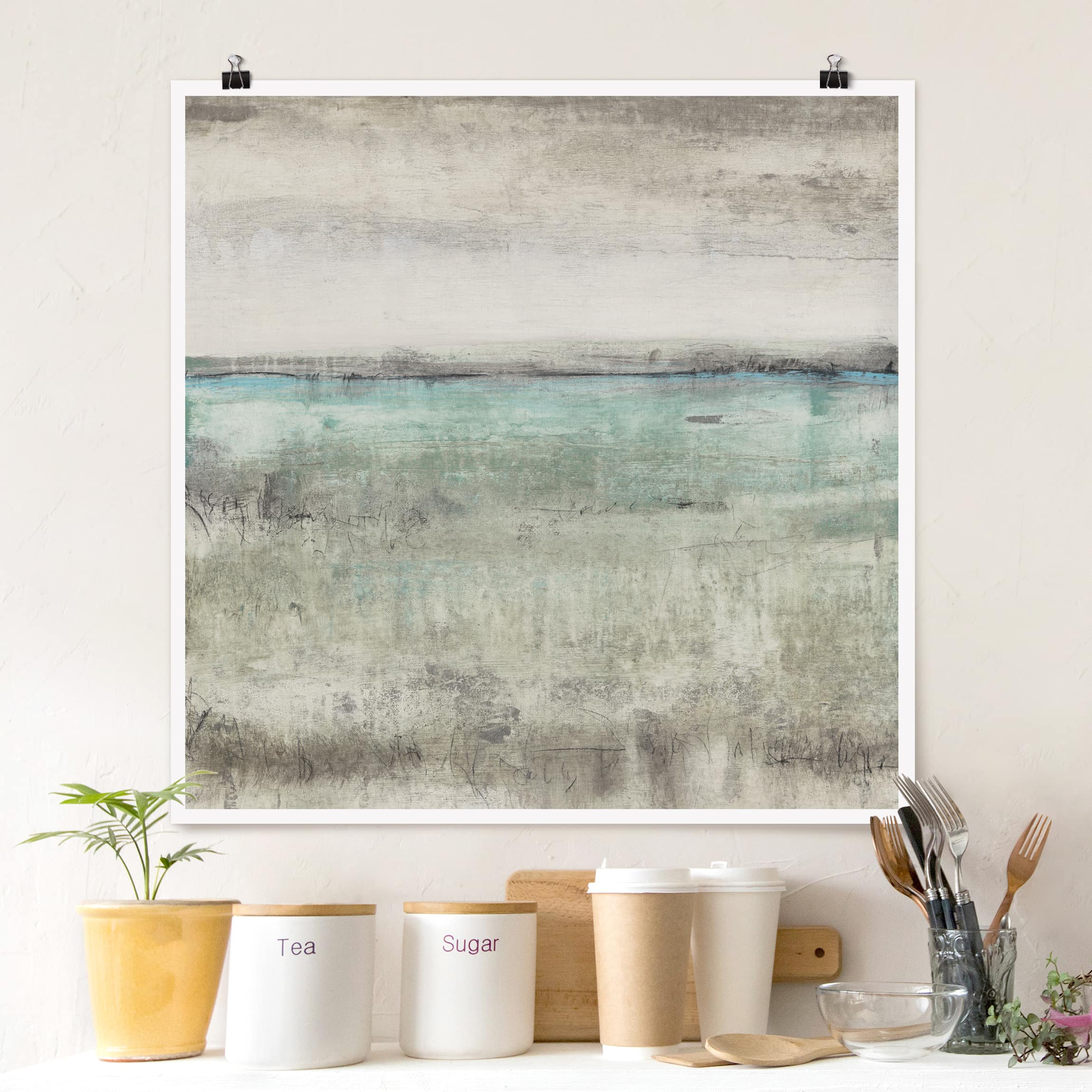 Poster - Quadrat Horizont über Türkis II