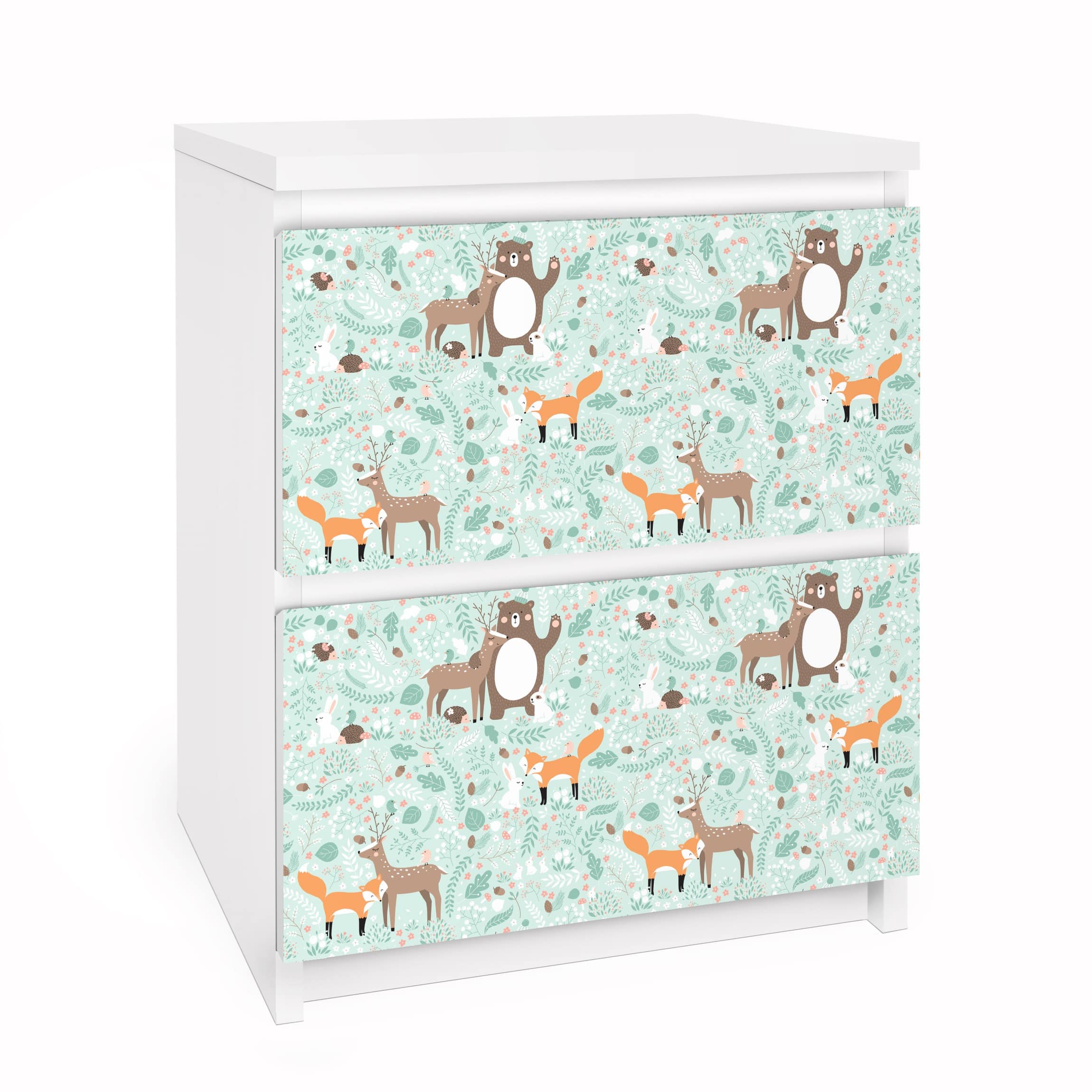 Möbelfolie für IKEA Malm Kindermuster Forest Friends mit Waldtieren