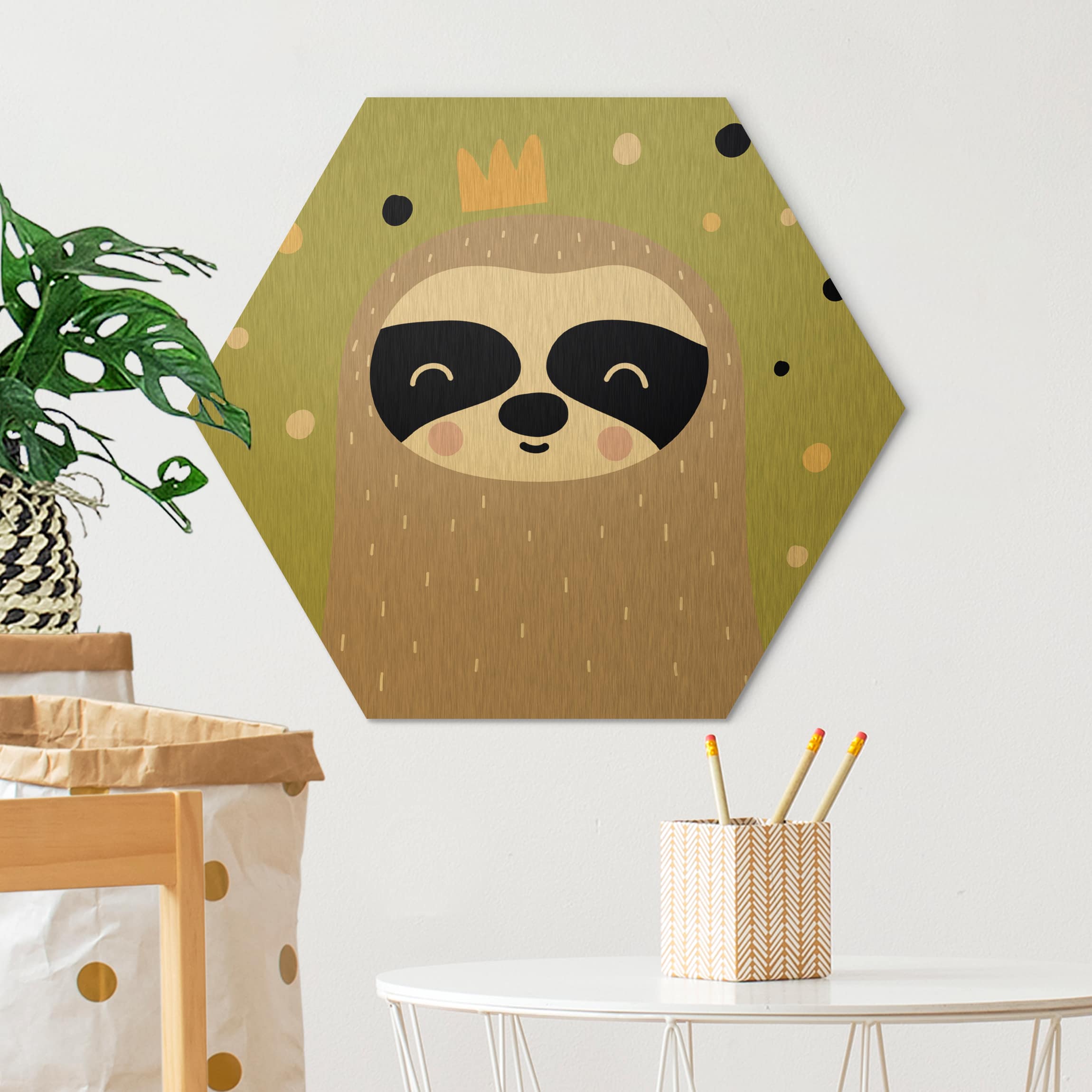 Hexagon-Alu-Dibond Bild Das faulste Faultier