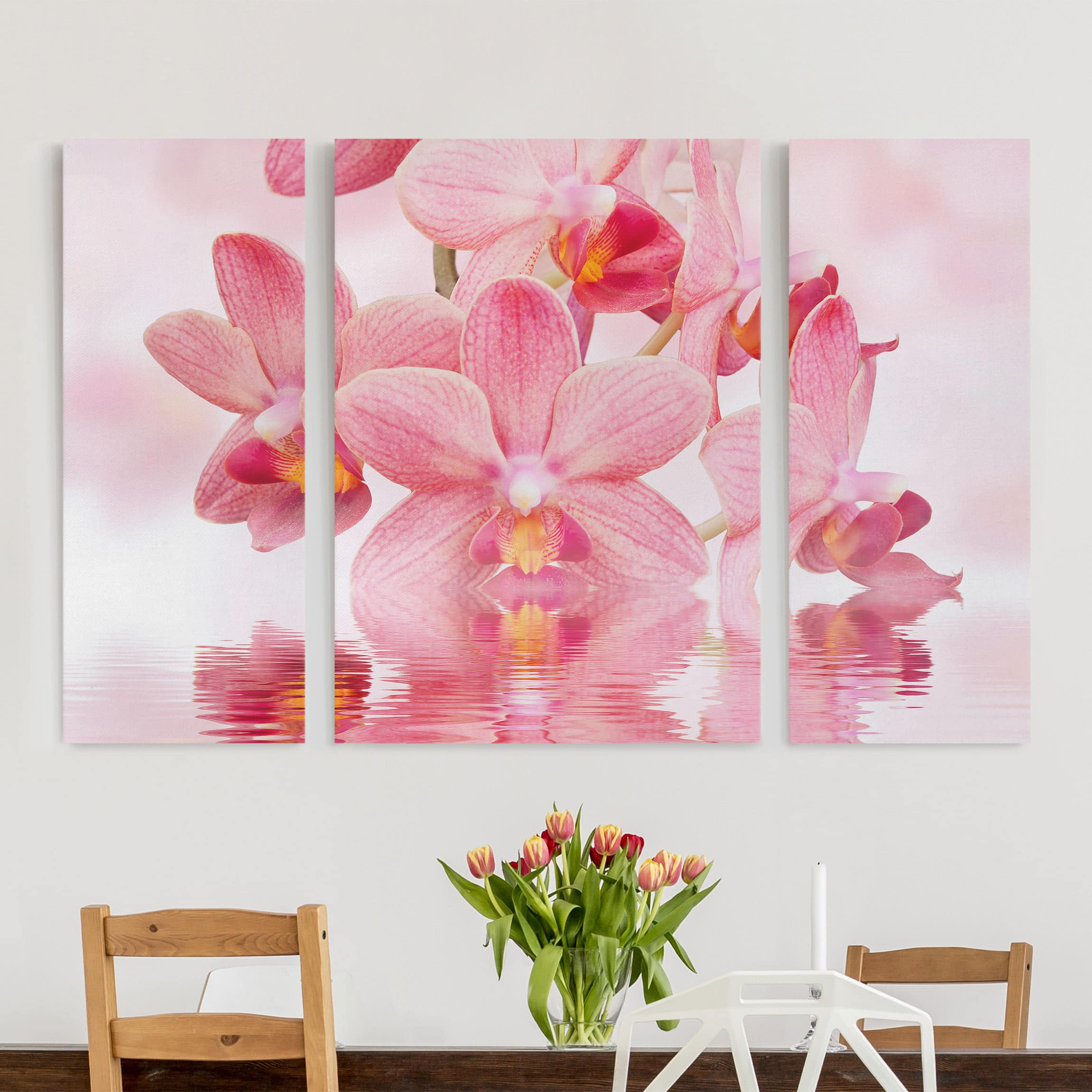 3-teiliges Leinwandbild Blumen Rosa Orchideen auf Wasser