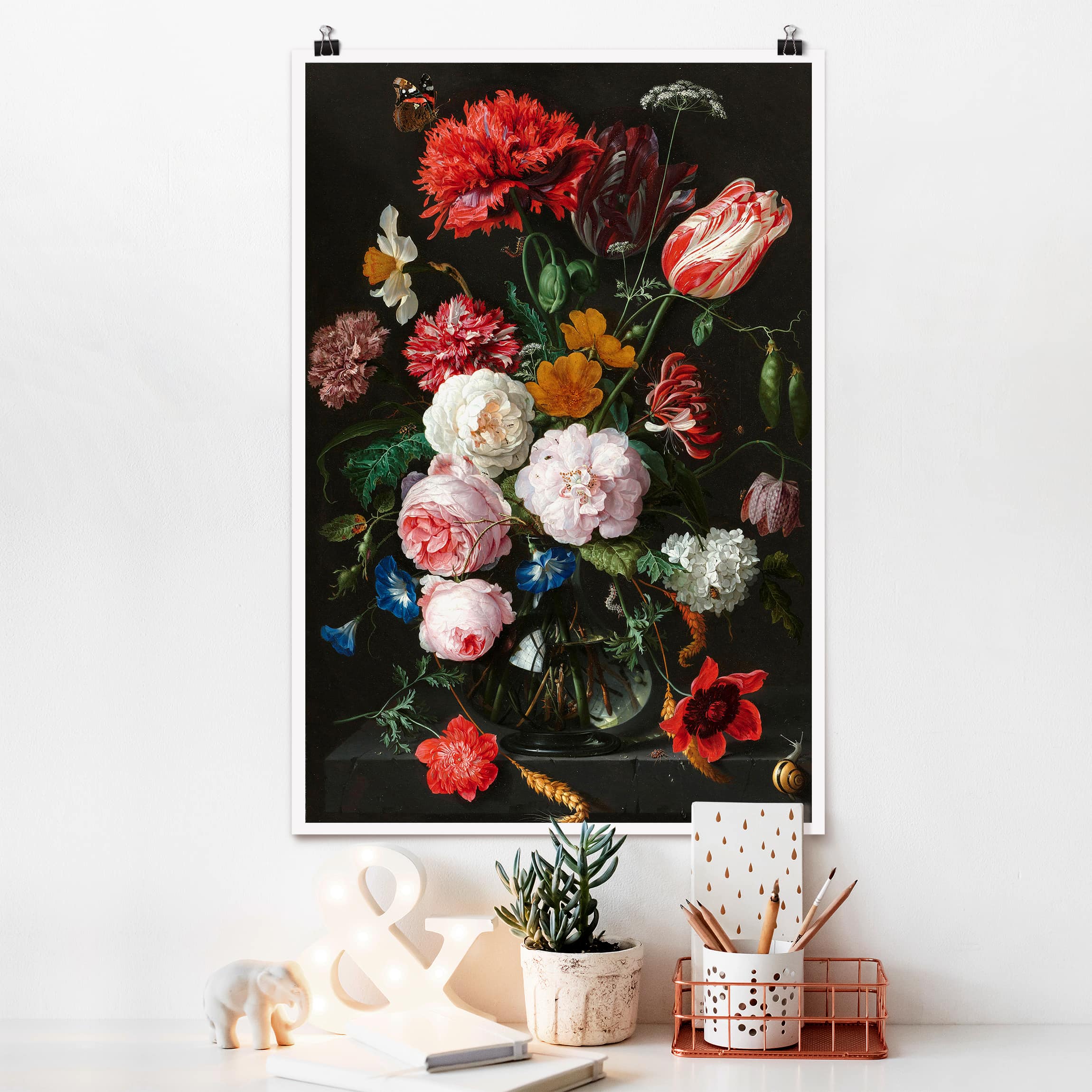 Poster - Hochformat Jan Davidsz de Heem - Stillleben mit Blumen in einer Glasvase