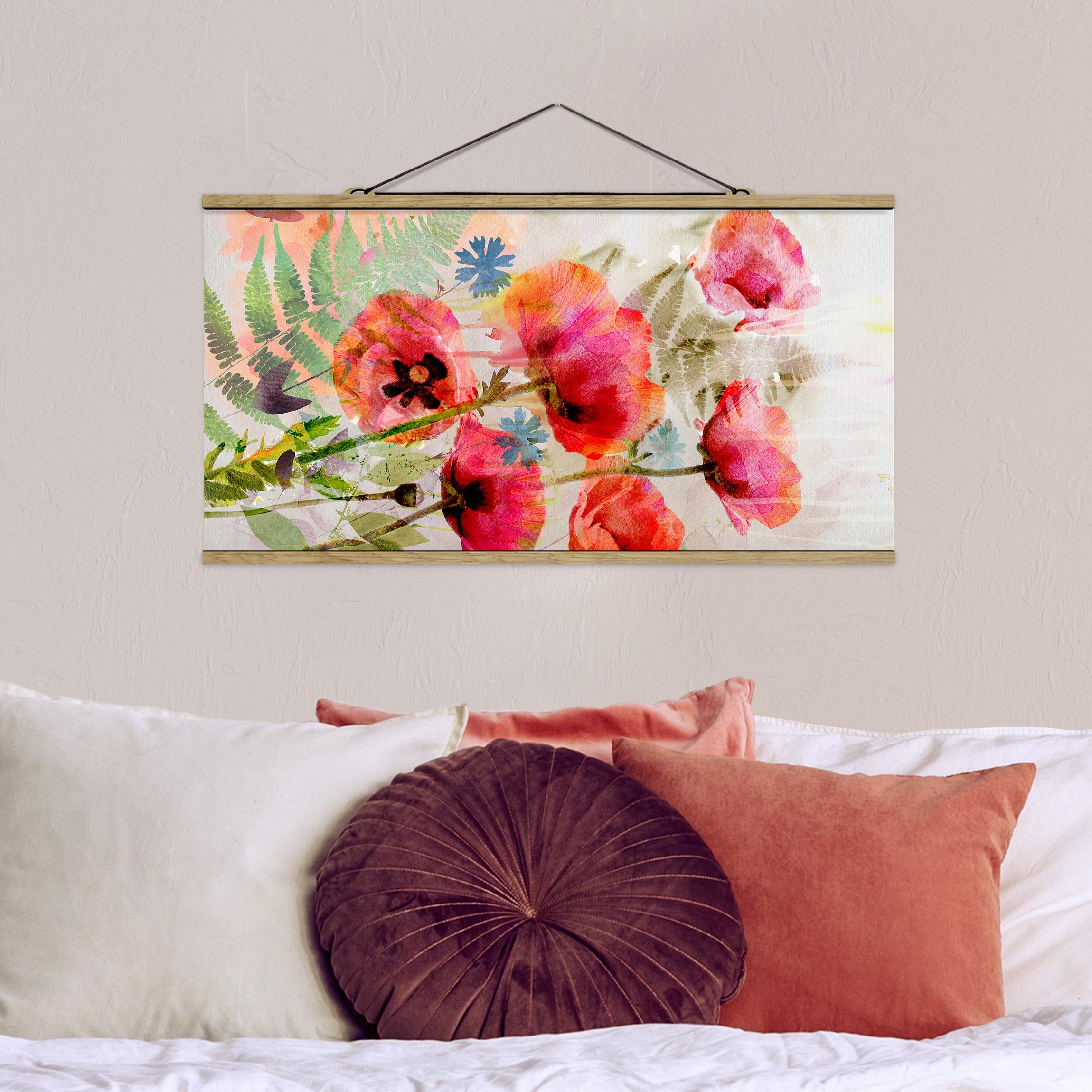 Stoffbild - Querformat Aquarell Blumen Mohn