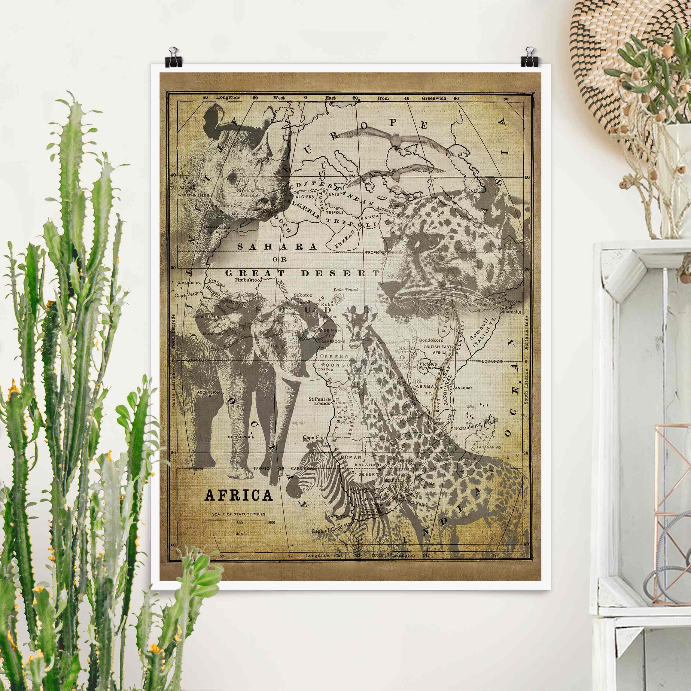 Poster Vintage Collage - Africa Wildlife