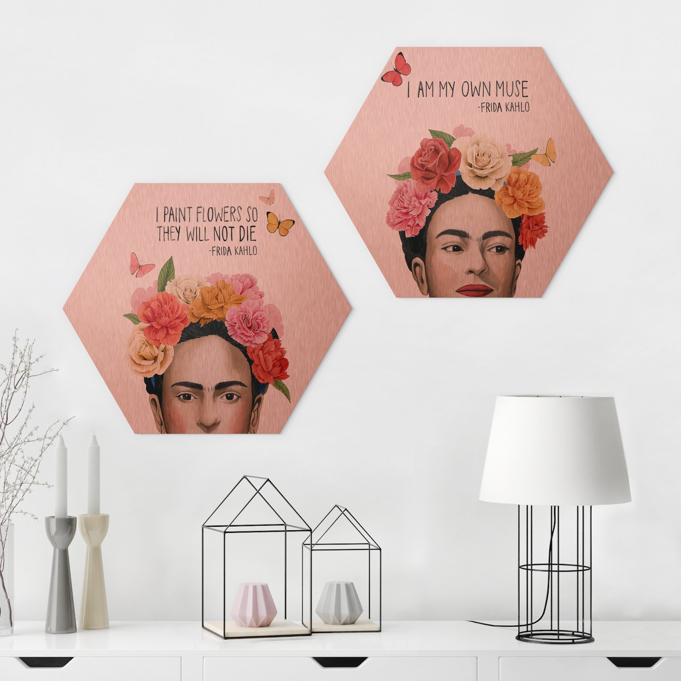 2-teiliges Hexagon-Alu-Dibond Bild Fridas Gedanken Set I