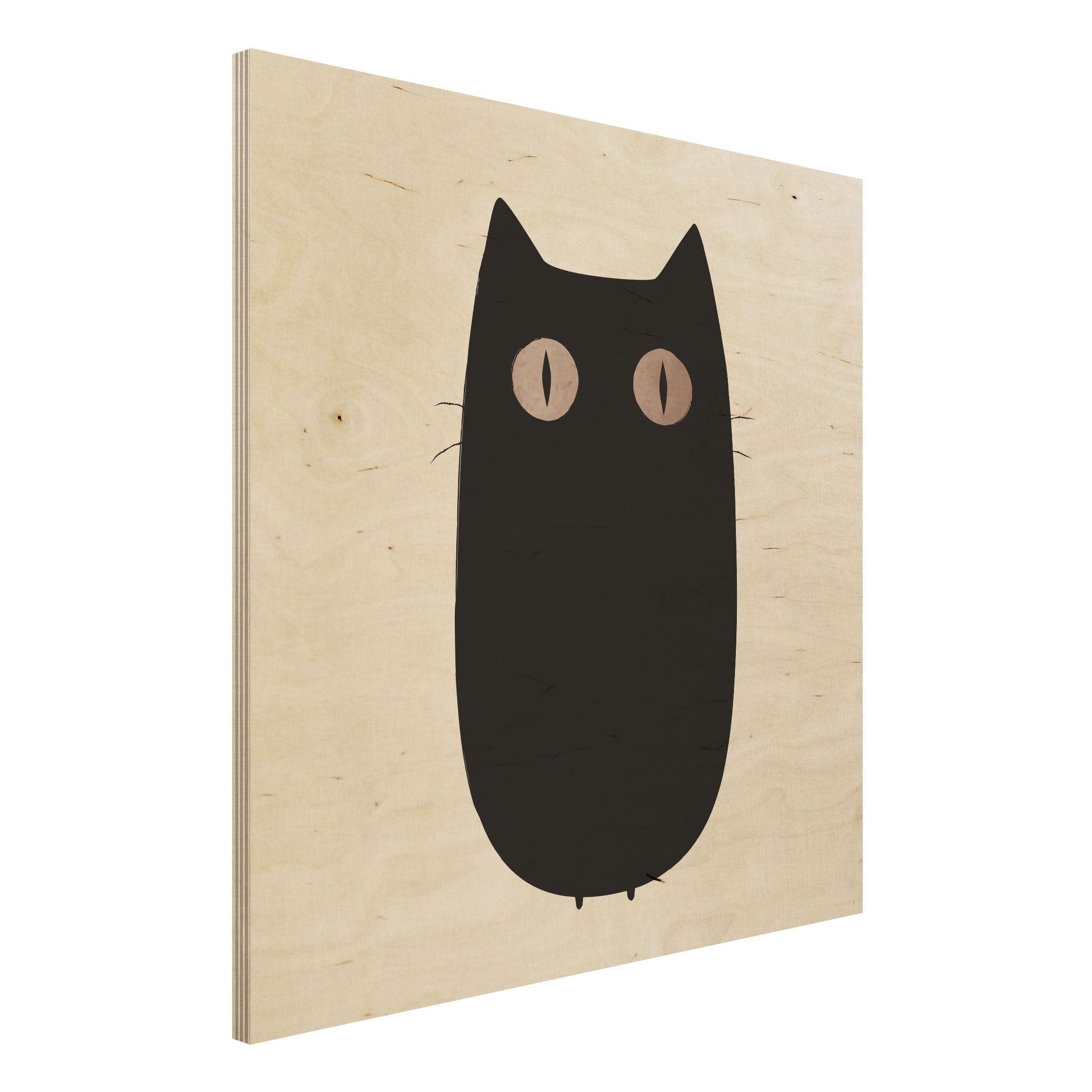 Holzbild Schwarze Katze Illustration