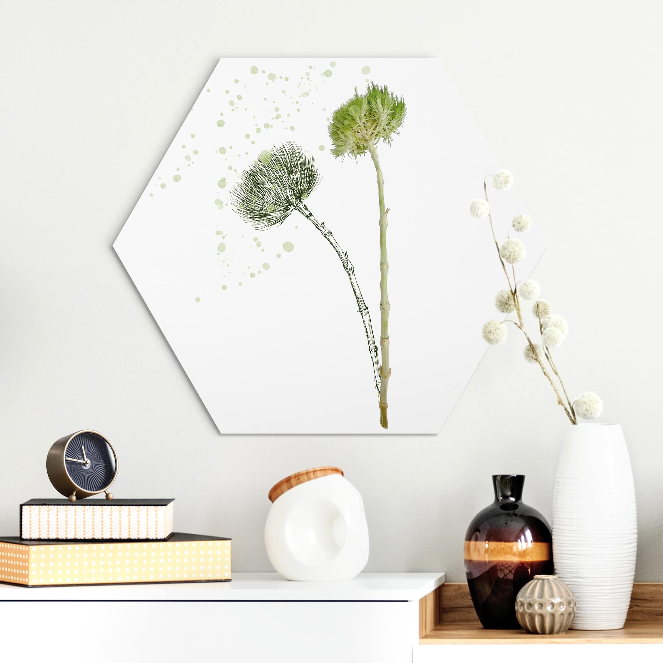 Hexagon-Alu-Dibond Bild Botanisches Aquarell