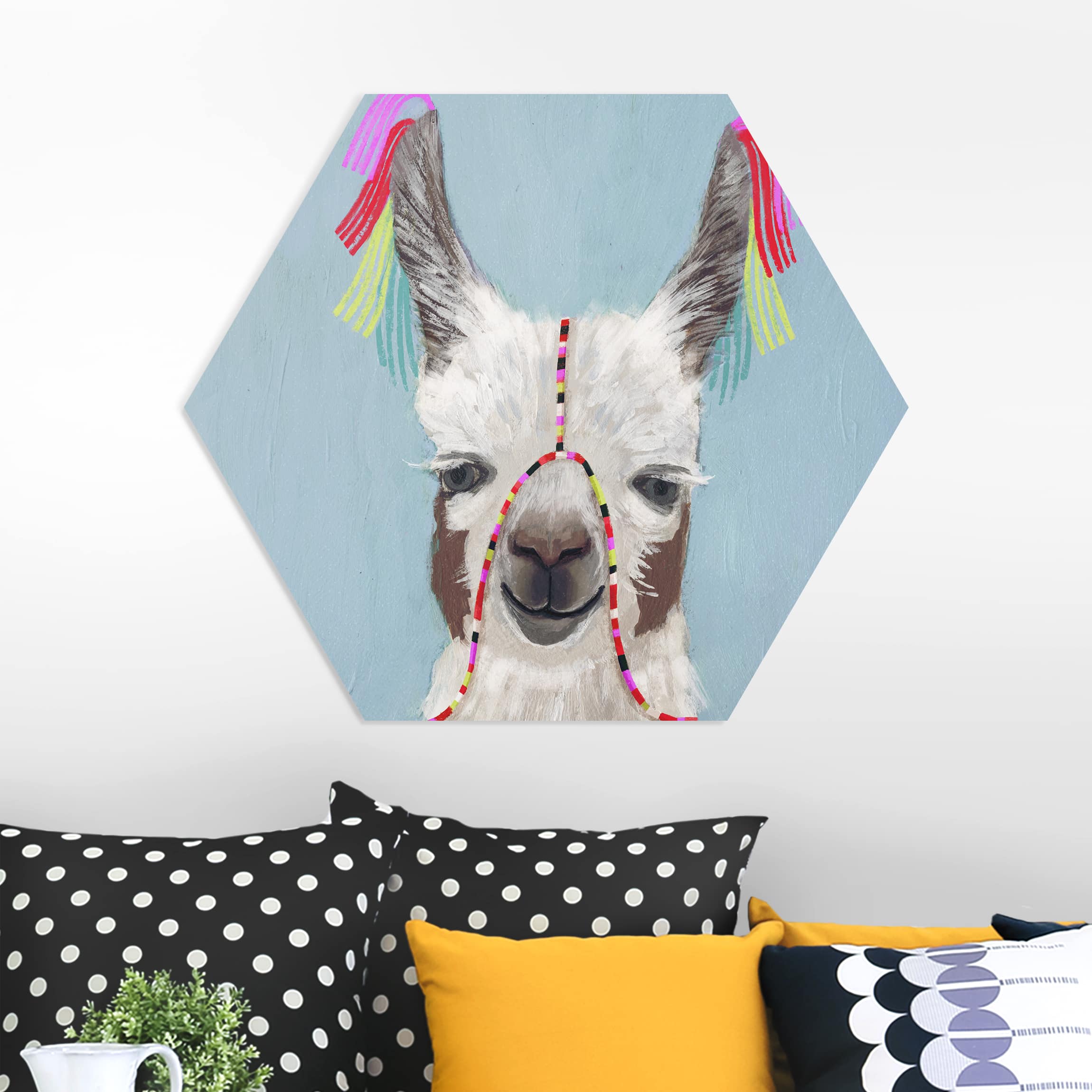 Hexagon-Forexbild Lama mit Schmuck III
