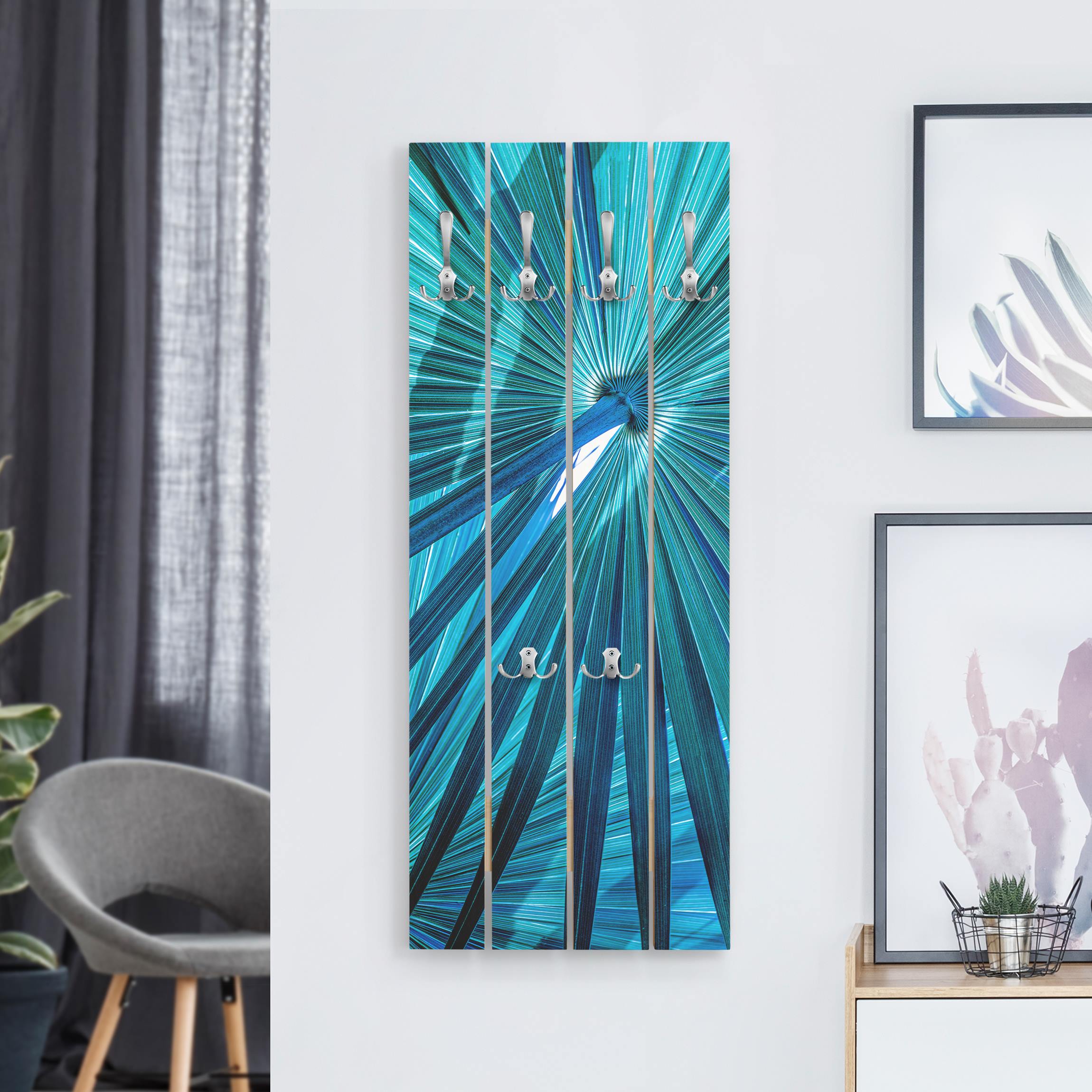 Wandgarderobe Tropische Pflanzen Palmenblatt in Türkis