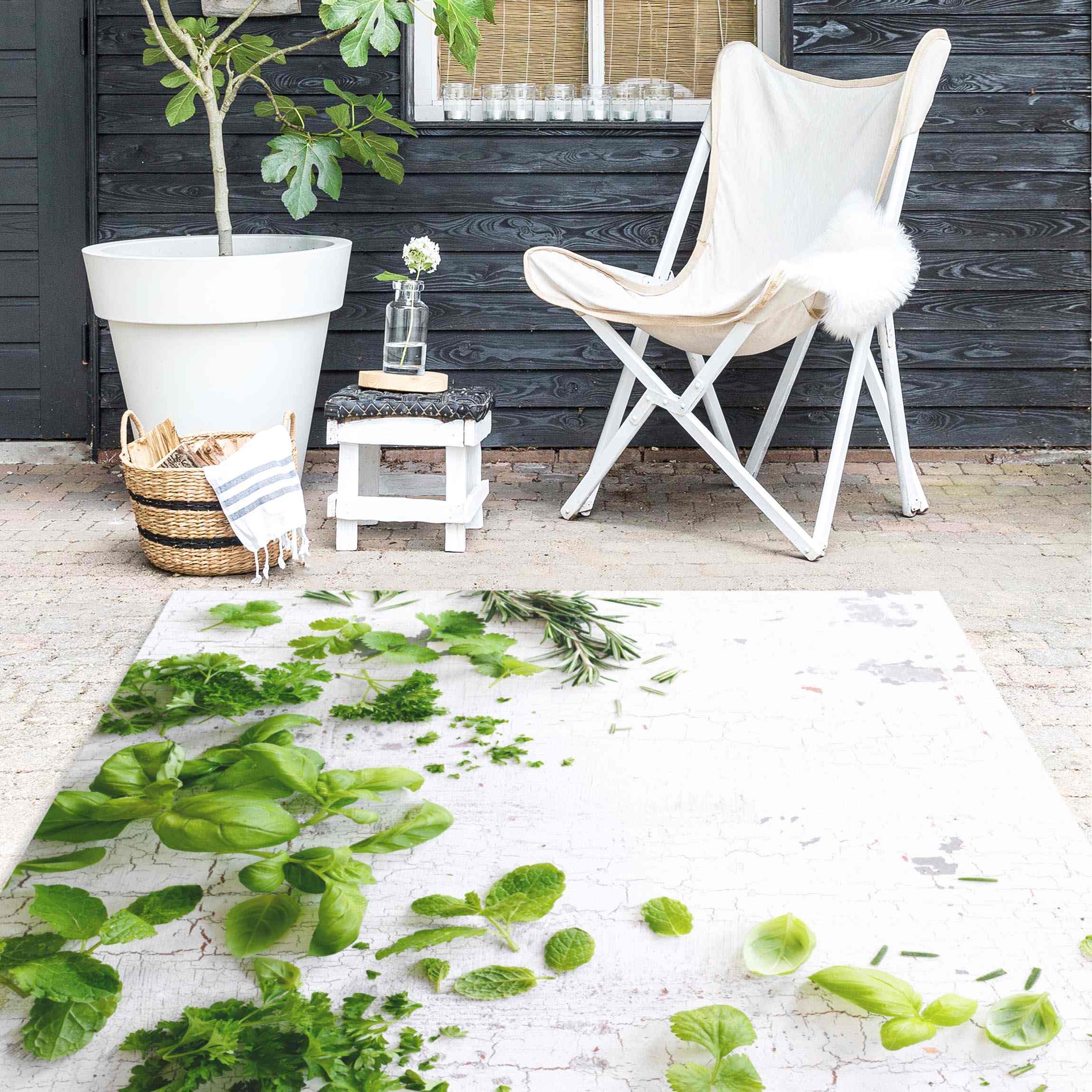 Vinylteppich Kräuter auf Holz Shabby