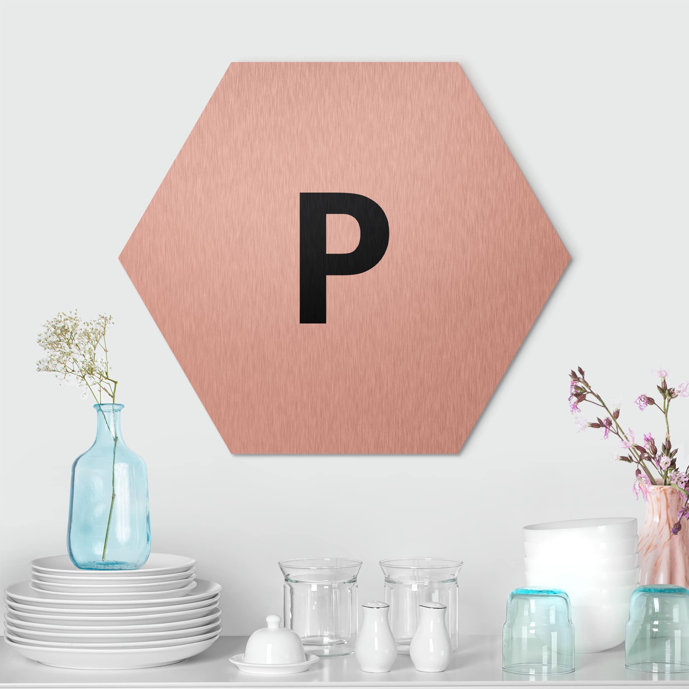 Hexagon-Alu-Dibond Bild Buchstabe Weiß P