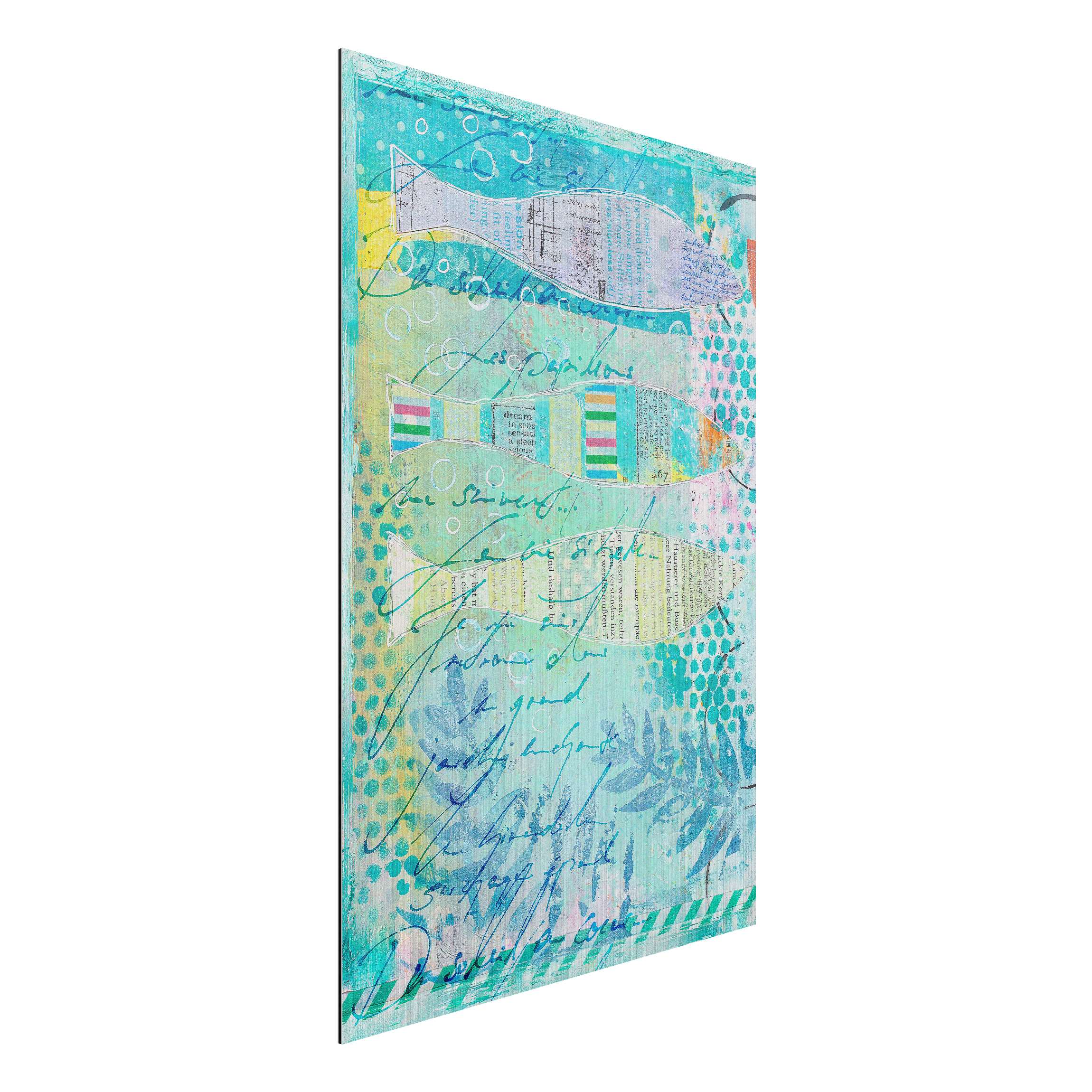 Alu-Dibond Outdoor Bild Bunte Collage - Fische und Punkte