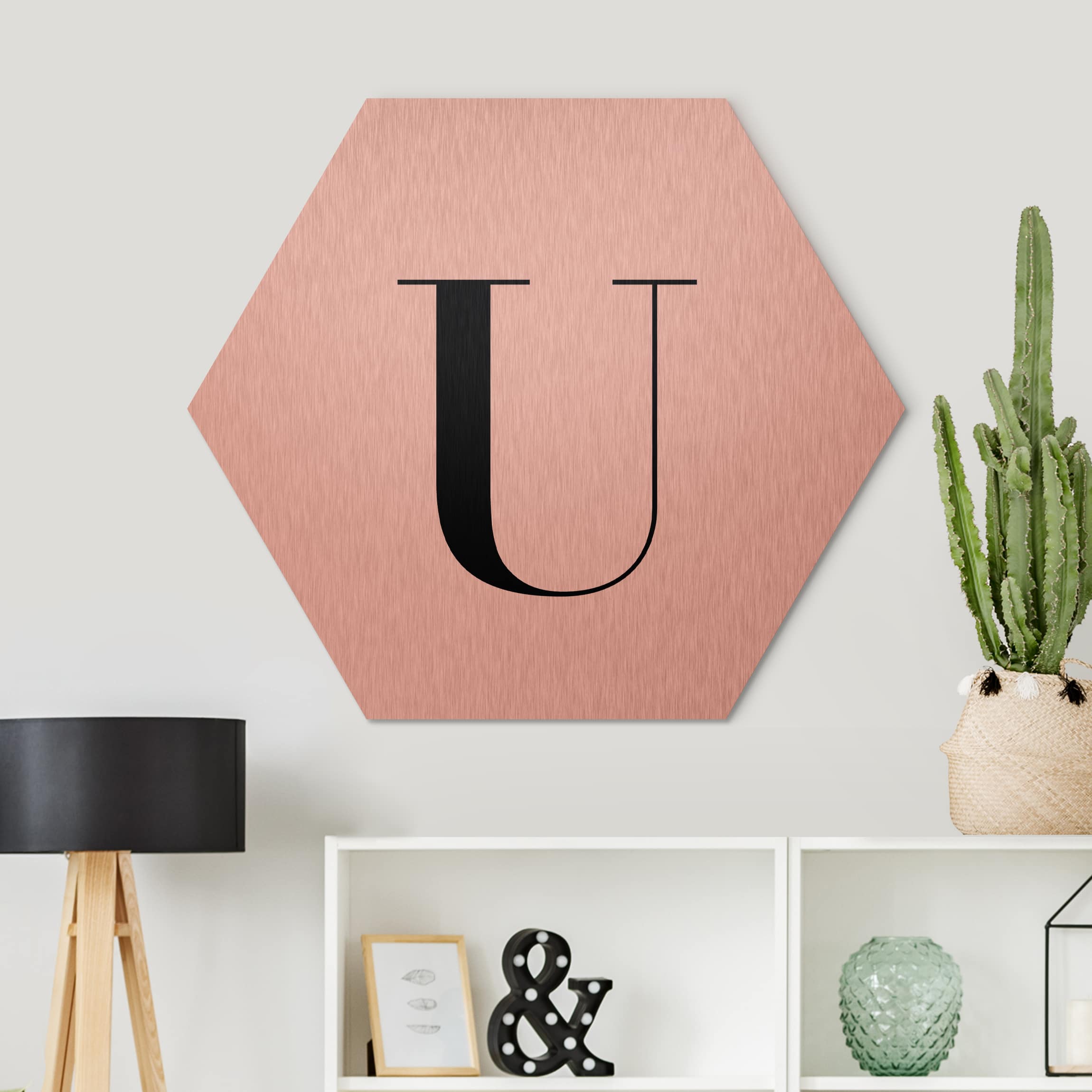 Hexagon-Alu-Dibond Bild Buchstabe Serif Weiß U