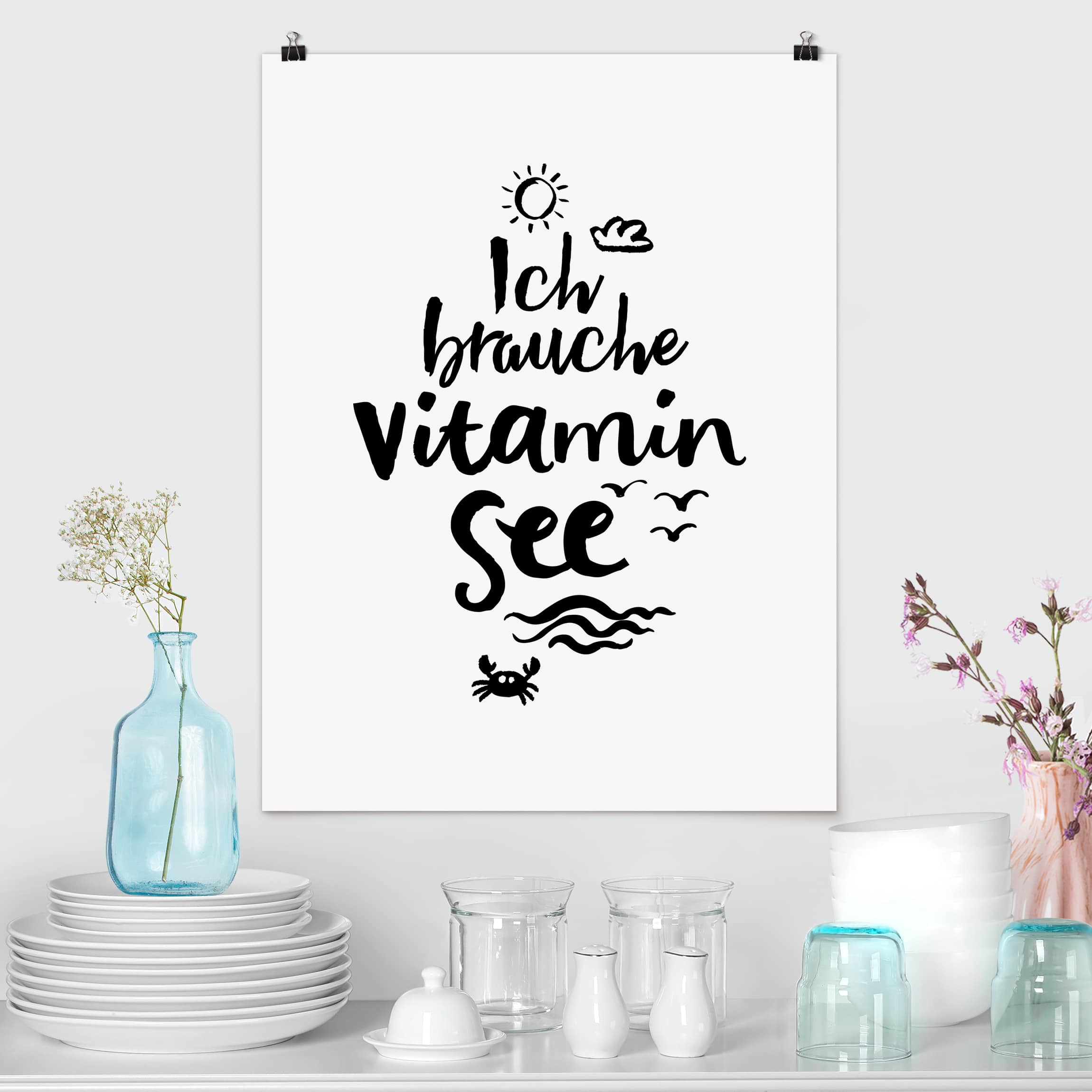 Poster Spruch Ich brauche Vitamin See