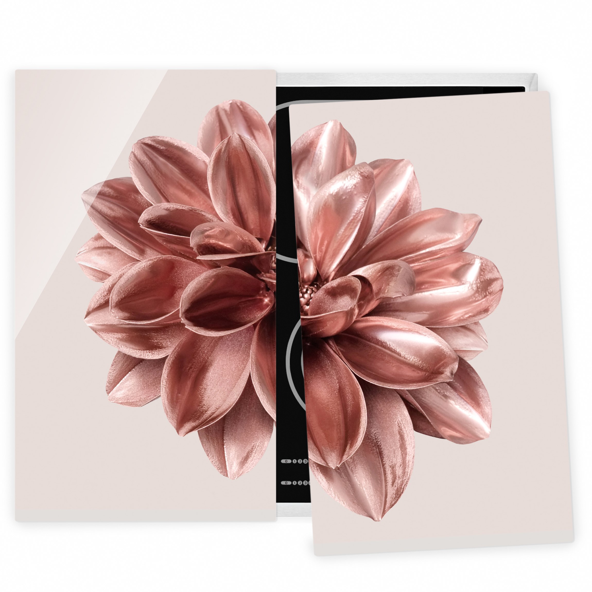 Herdabdeckplatte Blumen Dahlie Blume Rosegold Metallic