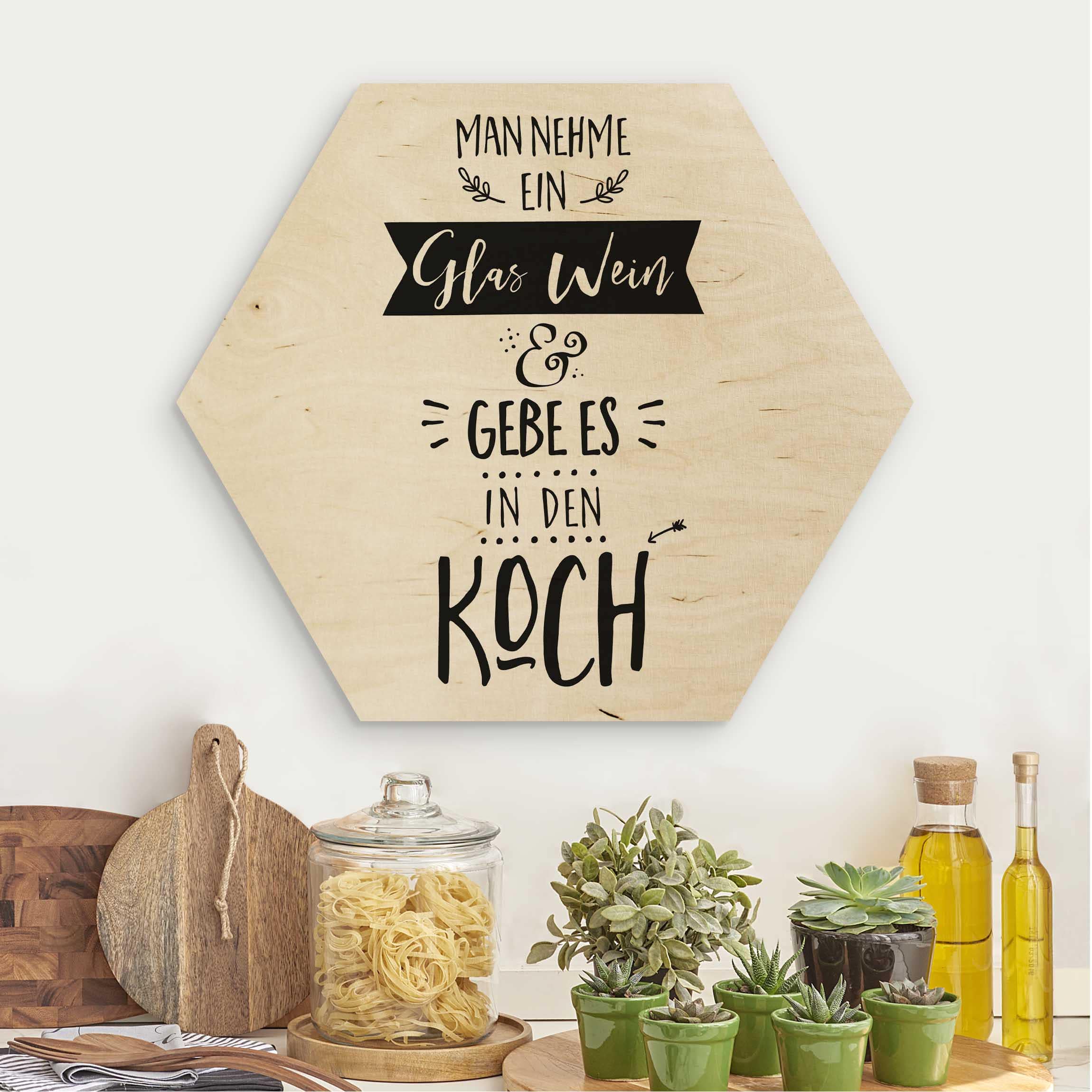 Hexagon-Holzbild Man nehme ein Glas Wein