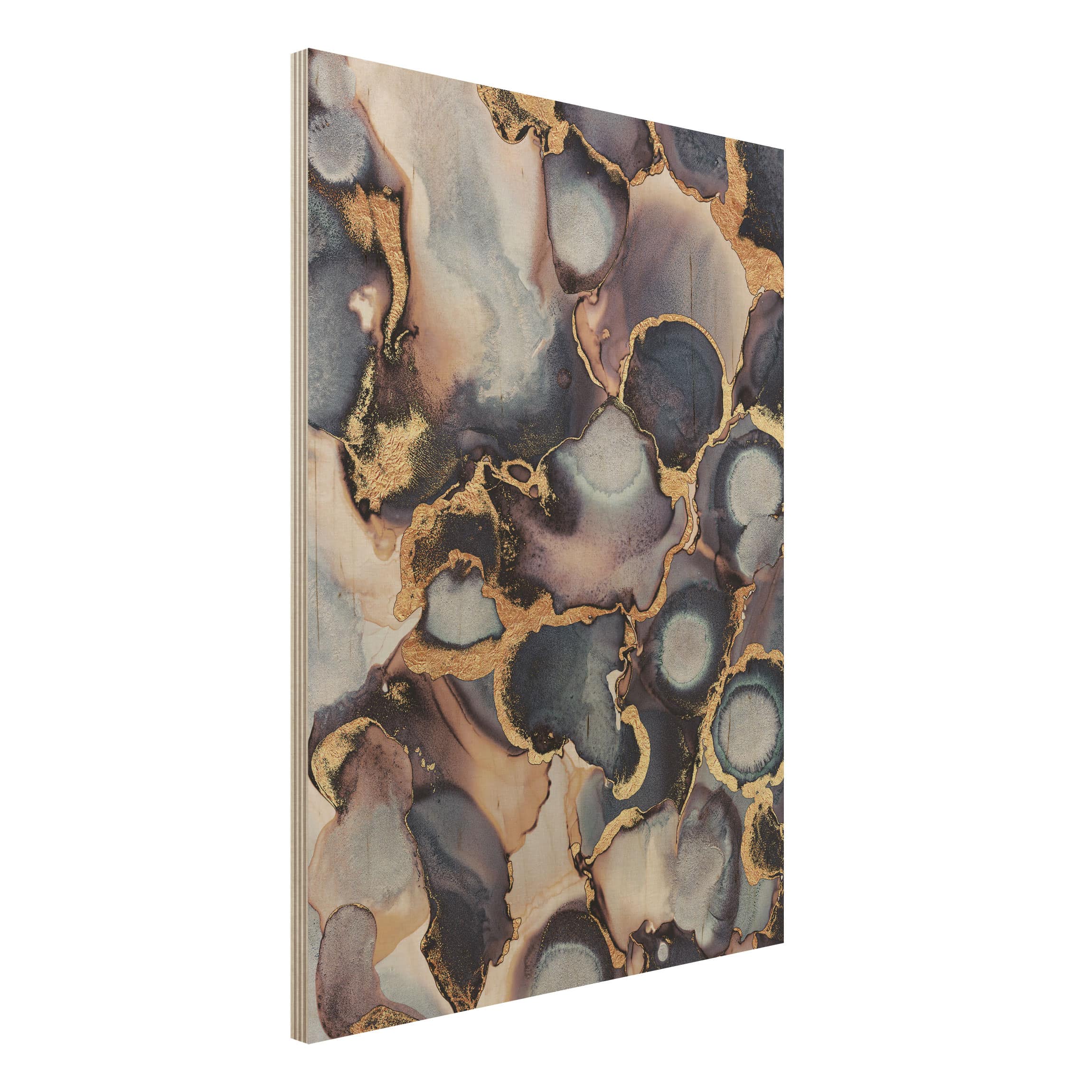 Holzbild - Hochformat 3:4 Marmor Aquarell mit Gold