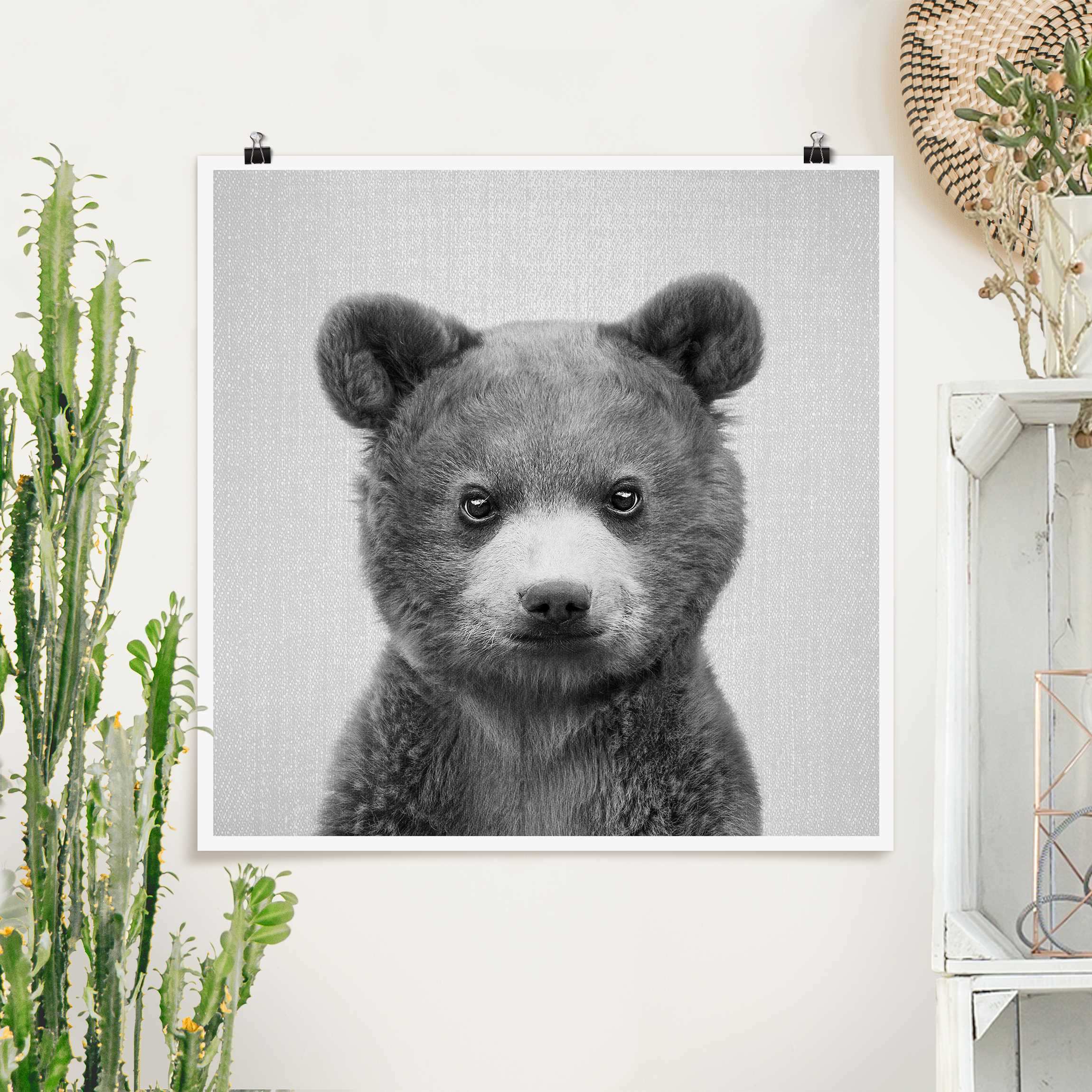 Poster Baby Bär Bruno Schwarz Weiß